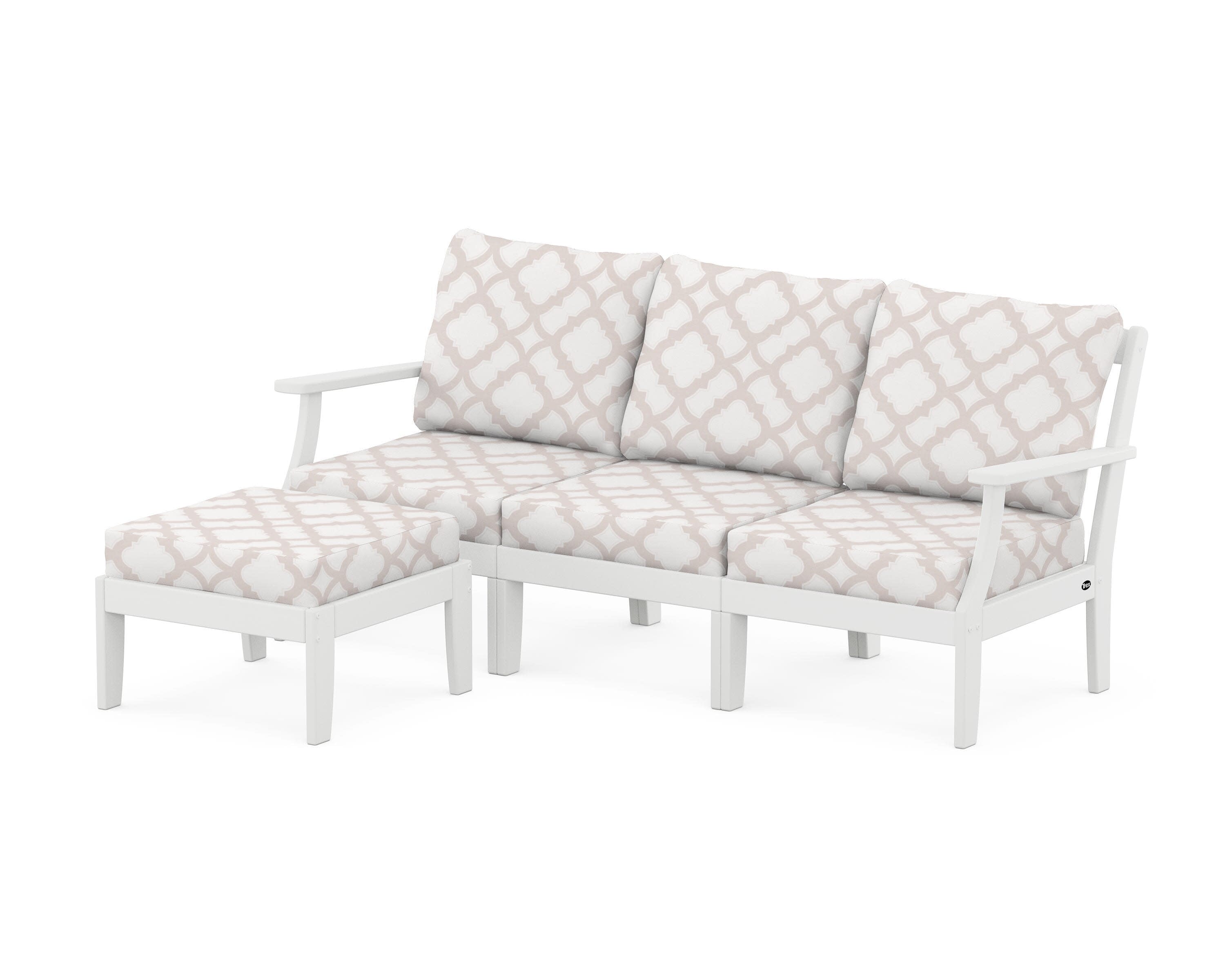 Yacht Club Modular 4-Piece Deep Seating Set with Ottoman in Classic White / Trellis Dune Burlap