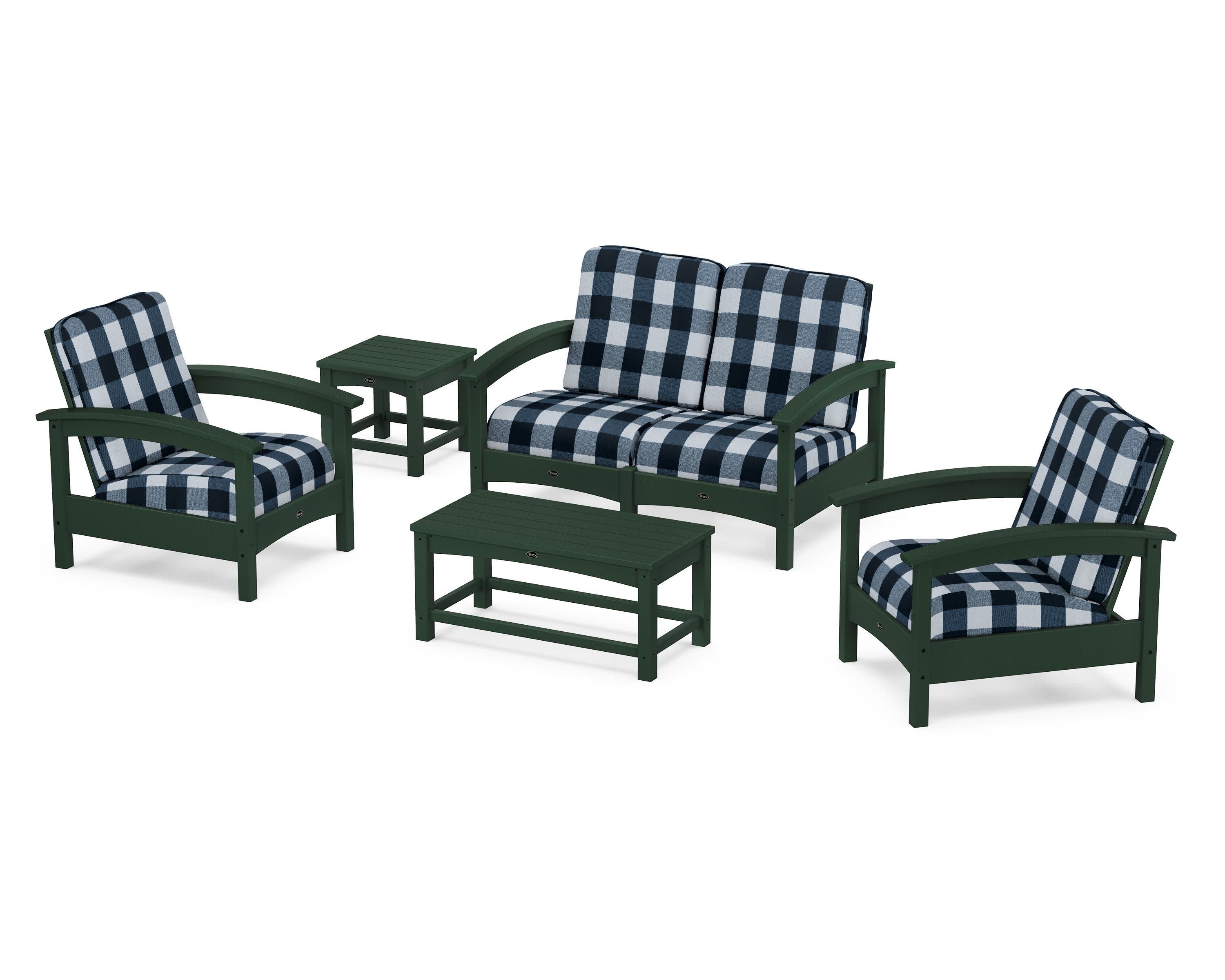 Rockport Club 6-Piece Deep Seating Conversation Set in Rainforest Canopy / Buffalo Plaid Marine Indigo