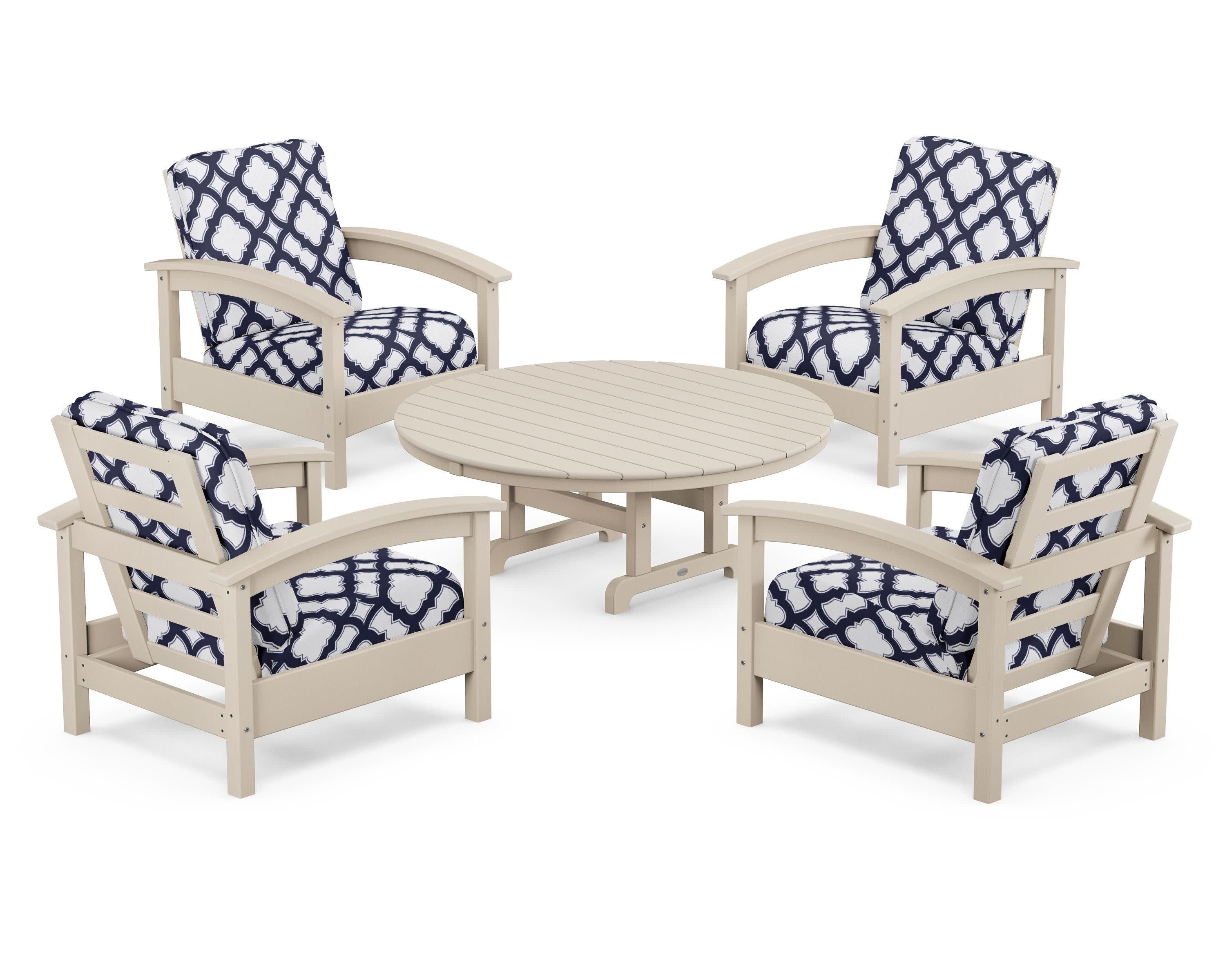 Rockport 5-Piece Deep Seating Set in Sand Castle / Trellis Navy