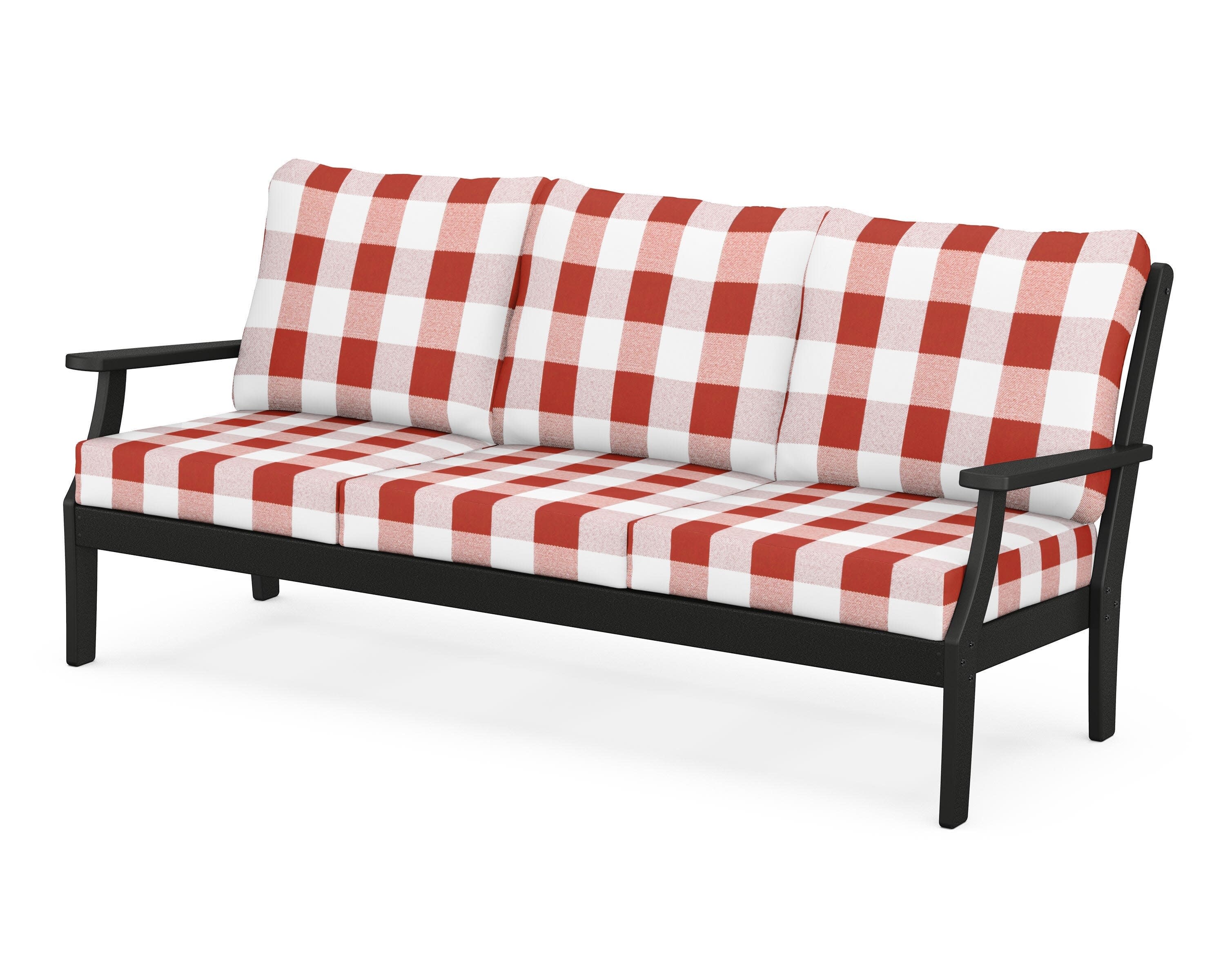 Yacht Club Deep Seating Sofa in Charcoal Black / Buffalo Plaid Crimson
