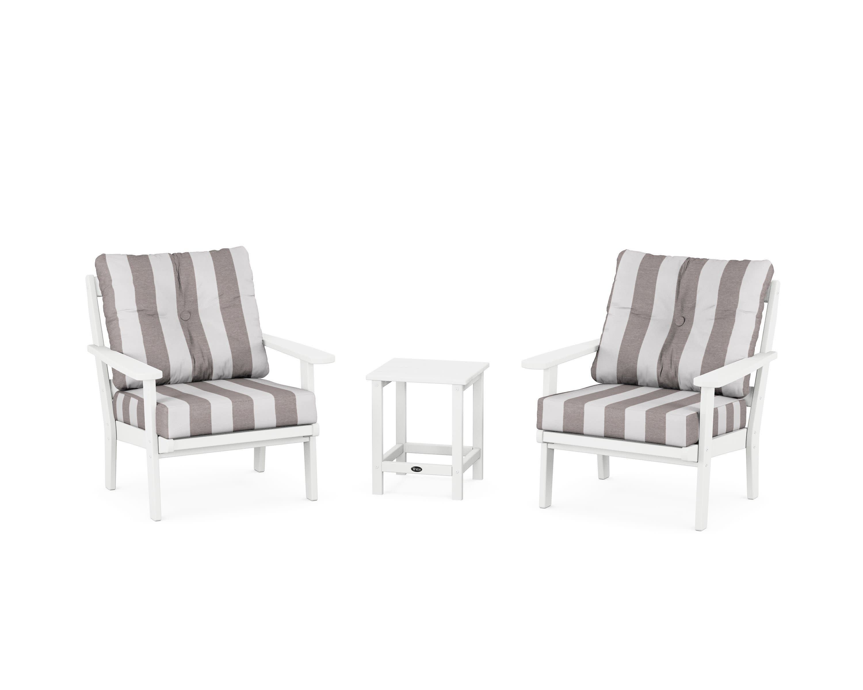 Cape Cod 3-Piece Deep Seating Set in Classic White / Cabana Stripe Grey Mist