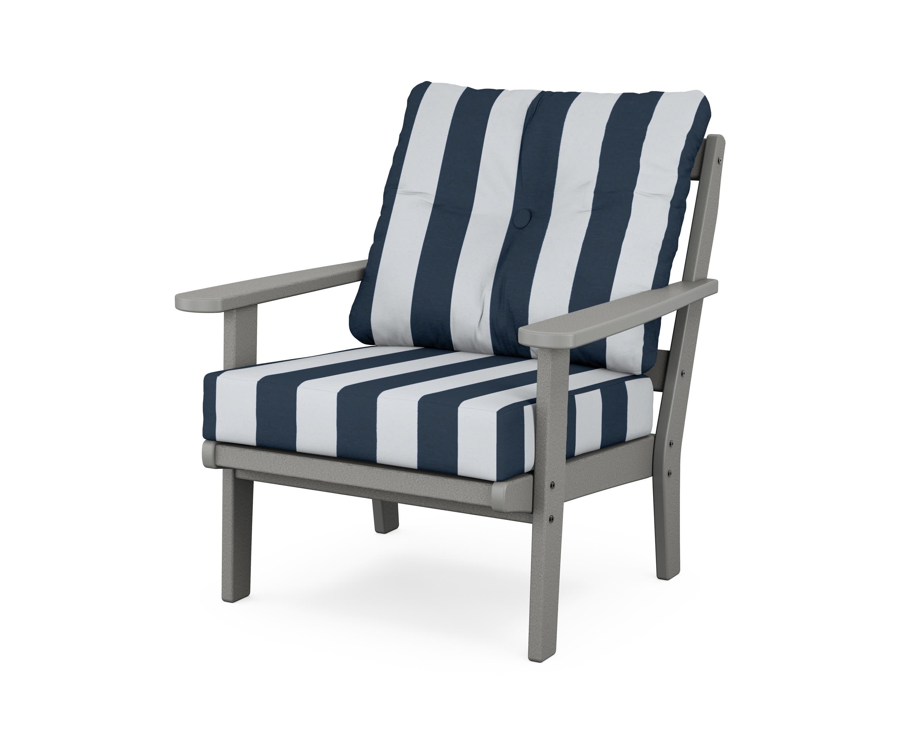 Cape Cod Deep Seating Chair in Stepping Stone / Cabana Stripe Marine Indigo