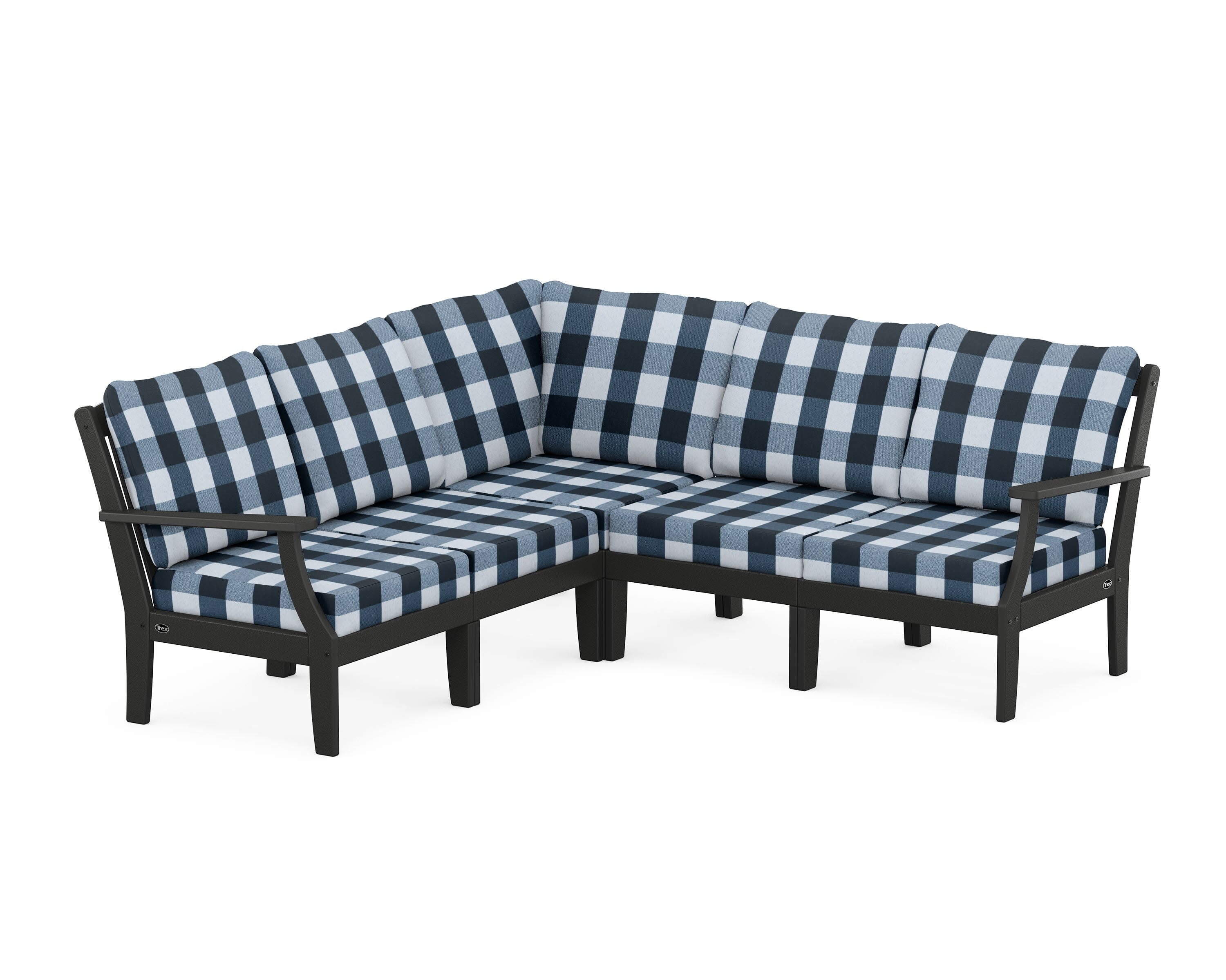 Yacht Club Modular 5-Piece Deep Seating Set in Charcoal Black / Buffalo Plaid Marine Indigo