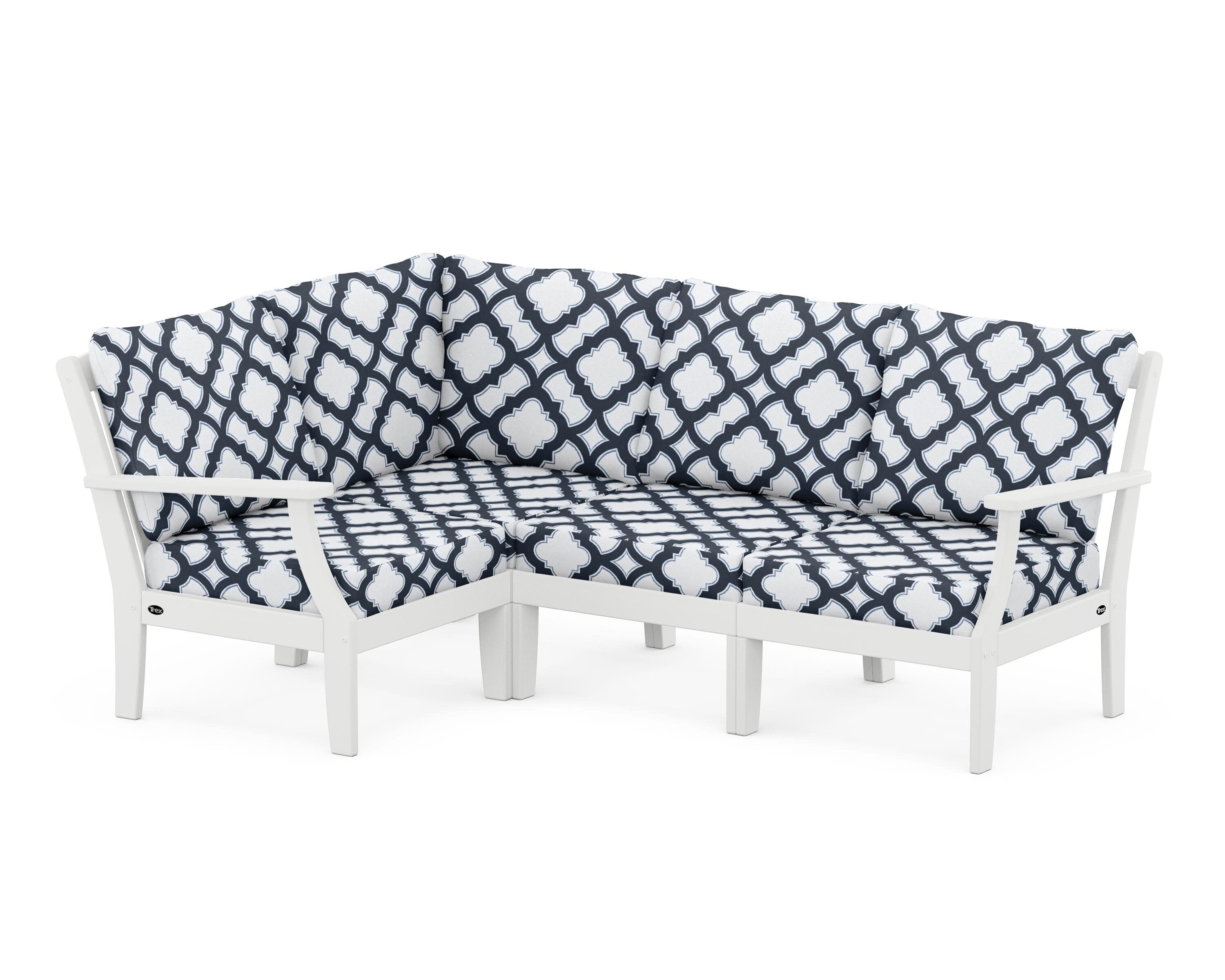 Yacht Club Modular 4-Piece Deep Seating Set in Classic White / Trellis Marine Indigo