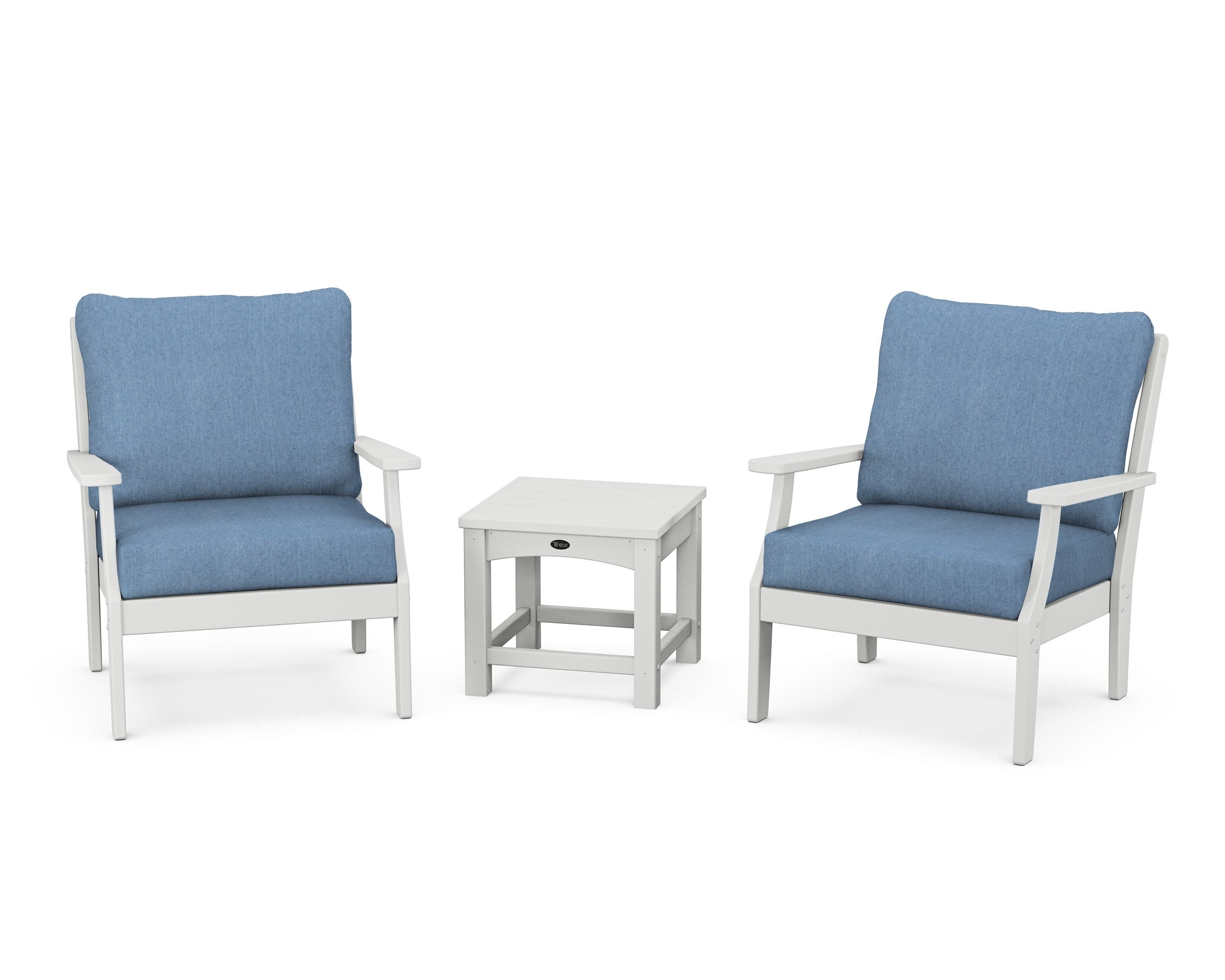 Yacht Club 3-Piece Deep Seating Set in Classic White / Sky Blue