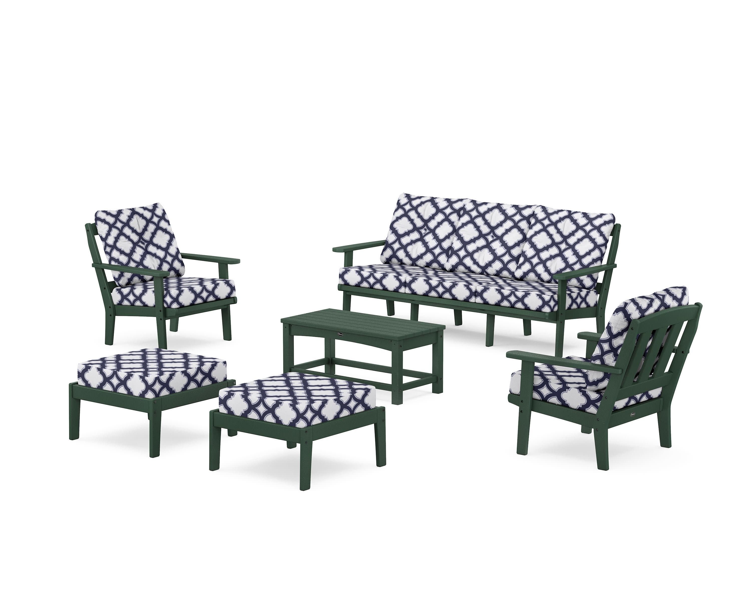 Cape Cod 6-Piece Lounge Sofa Set in Rainforest Canopy / Trellis Navy