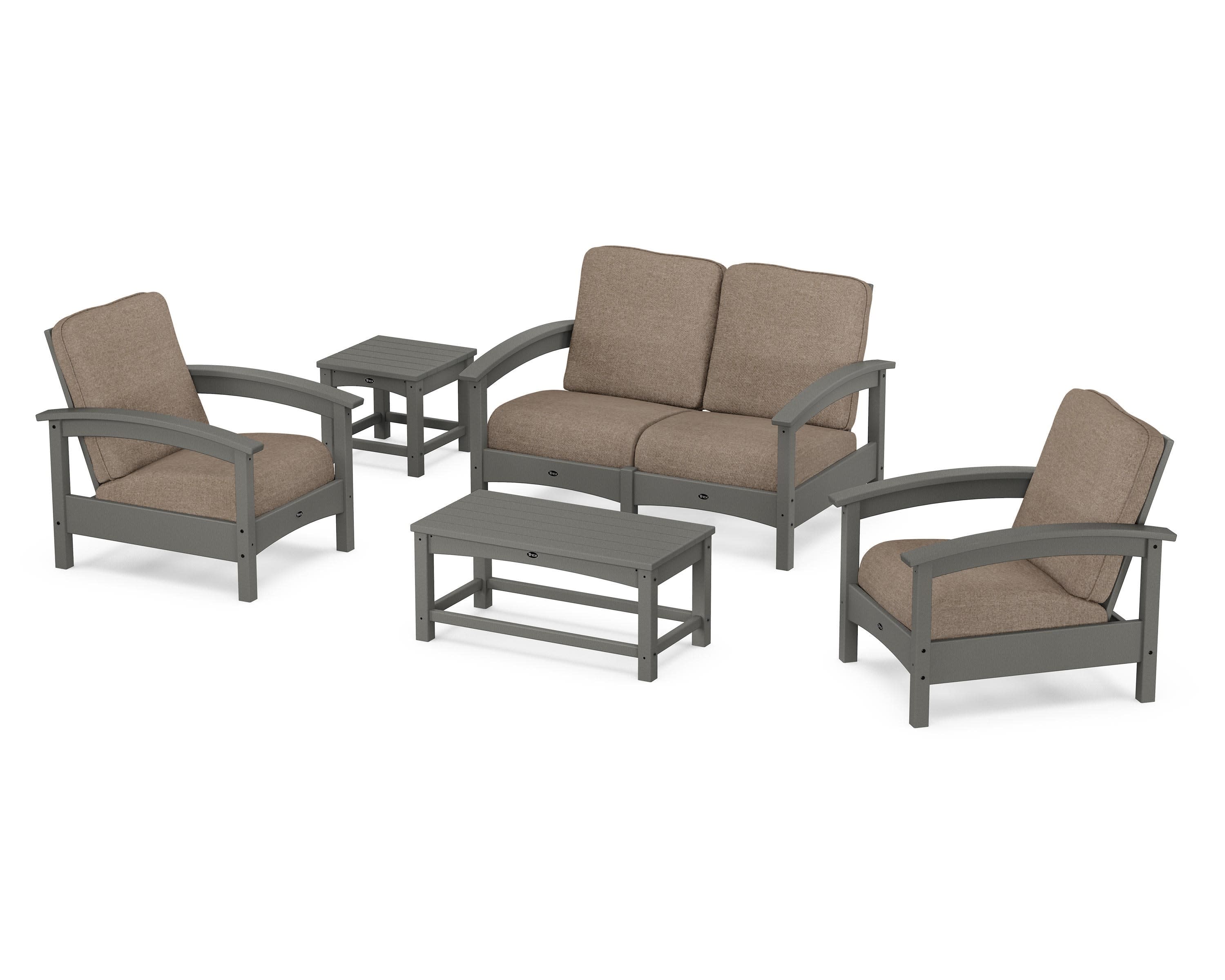 Rockport Club 6-Piece Deep Seating Conversation Set in Stepping Stone / Spiced Burlap