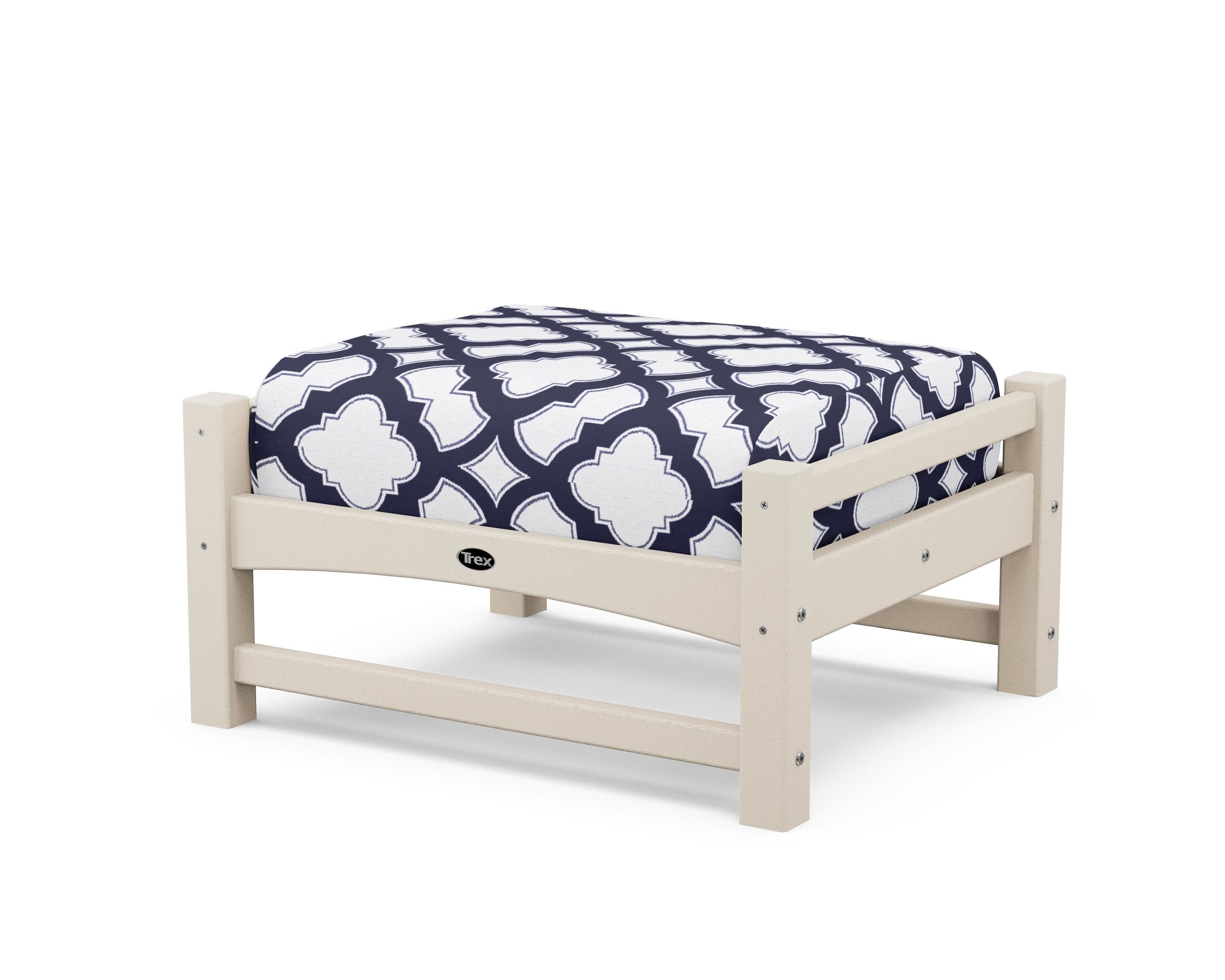 Rockport Club Ottoman in Sand Castle / Trellis Navy