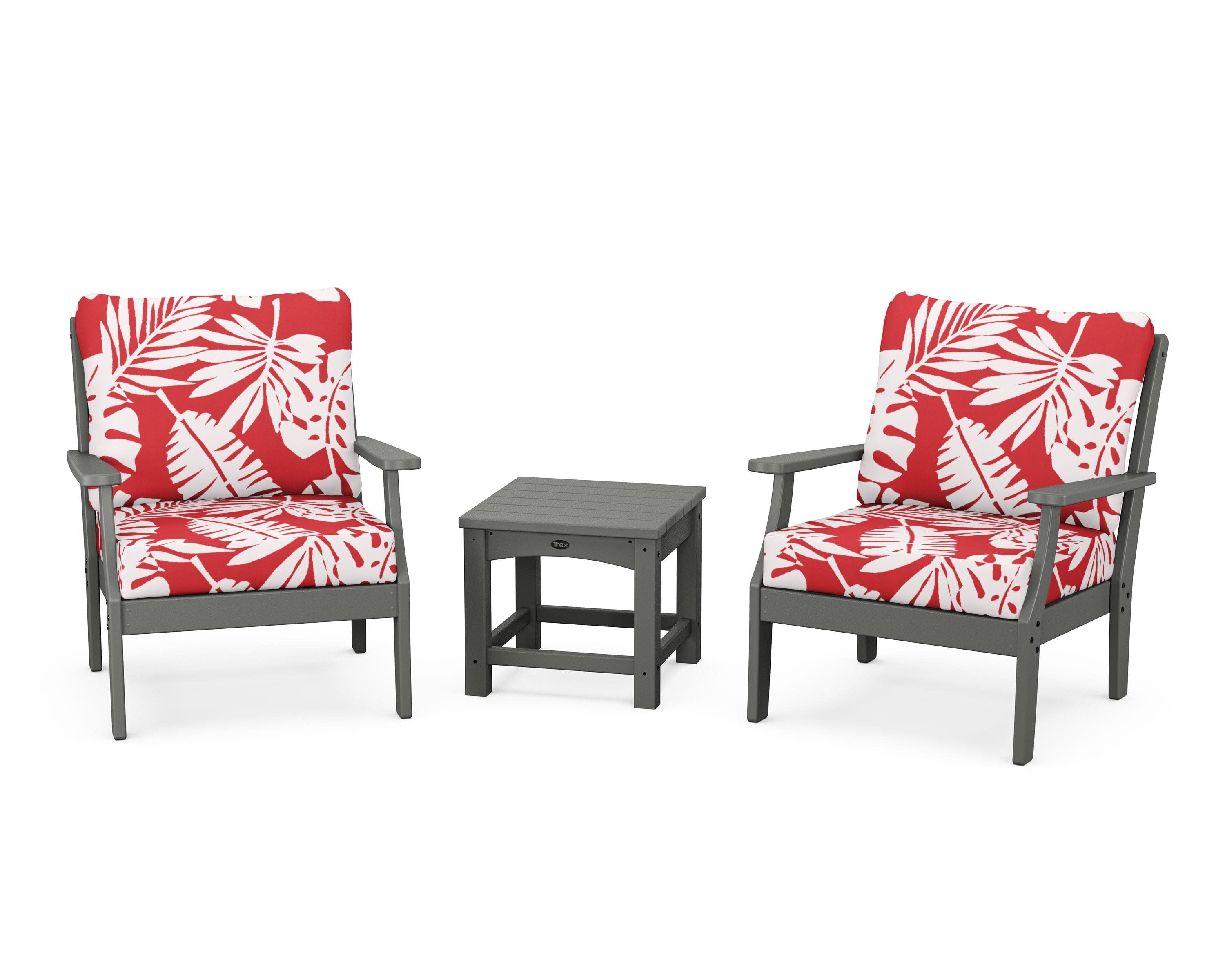 Yacht Club 3-Piece Deep Seating Set in Stepping Stone / Leaf Crimson