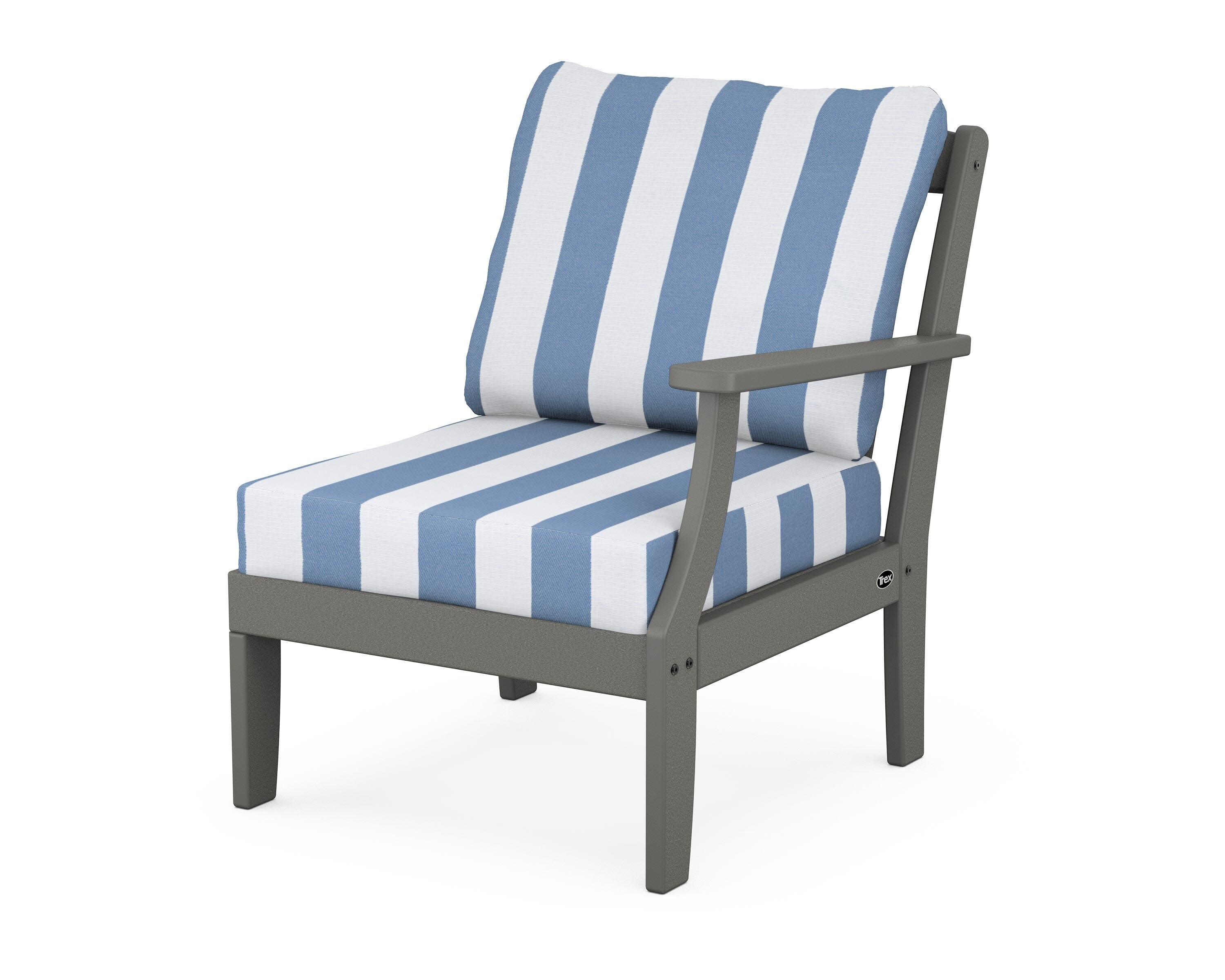 Yacht Club Modular Right Arm Chair in Stepping Stone / Cabana Stripe Sky Blue
