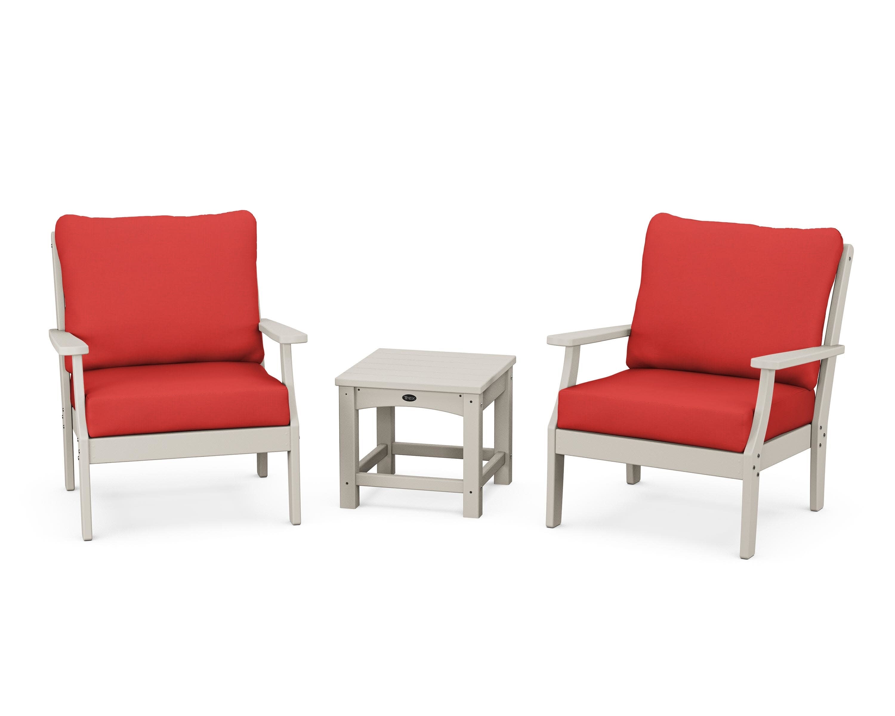 Yacht Club 3-Piece Deep Seating Set in Sand Castle / Crimson Linen
