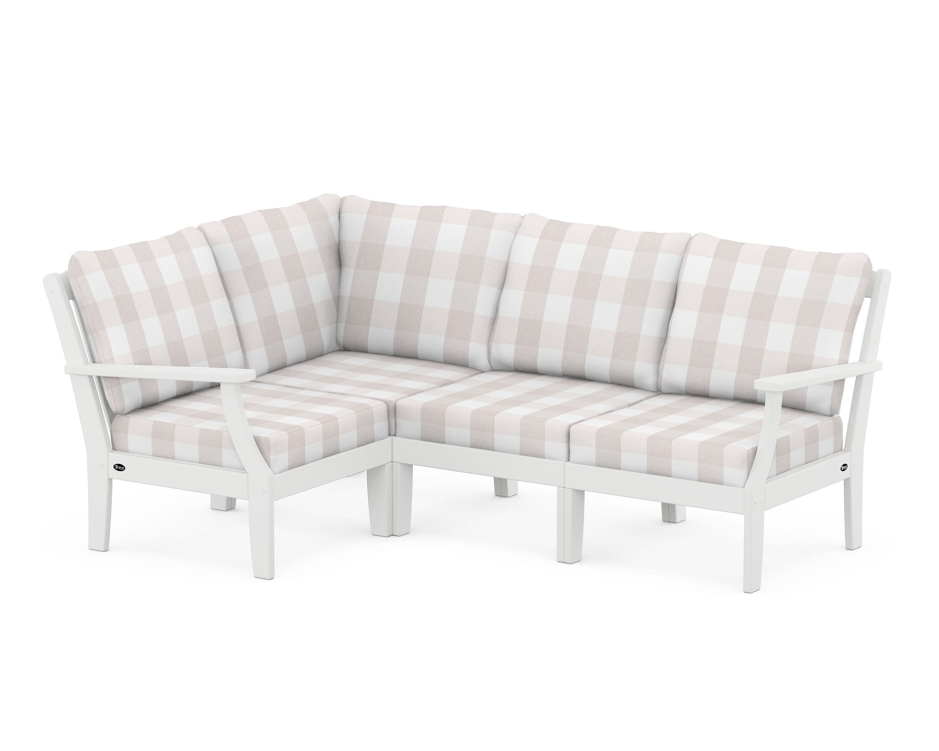 Yacht Club Modular 4-Piece Deep Seating Set in Classic White / Buffalo Plaid Dune Burlap