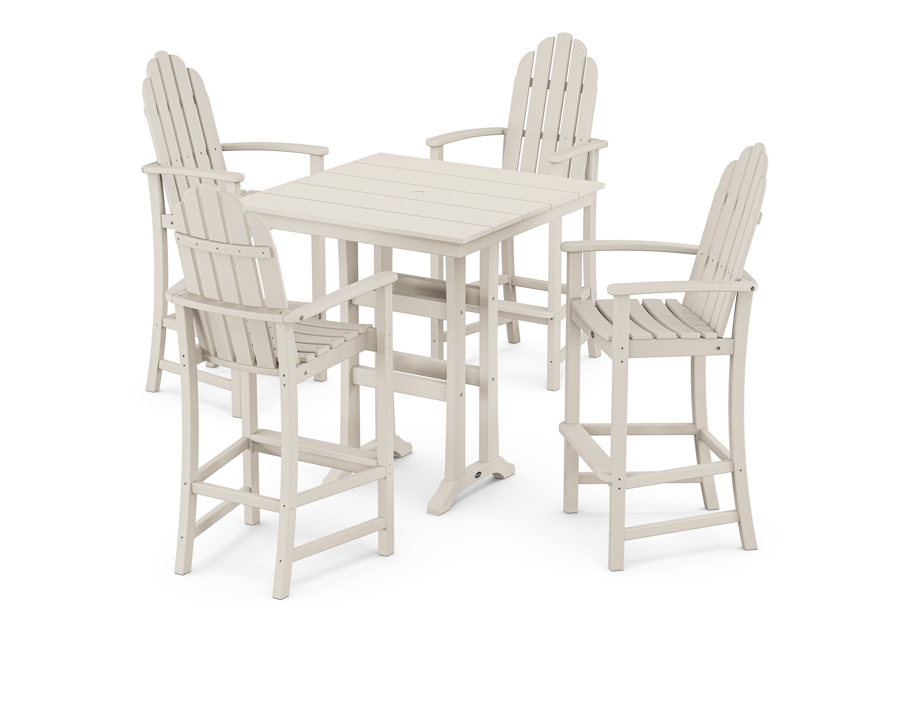 Yacht Club 5-Piece Farmhouse Trestle Arm Chair Bar Set in Sand Castle