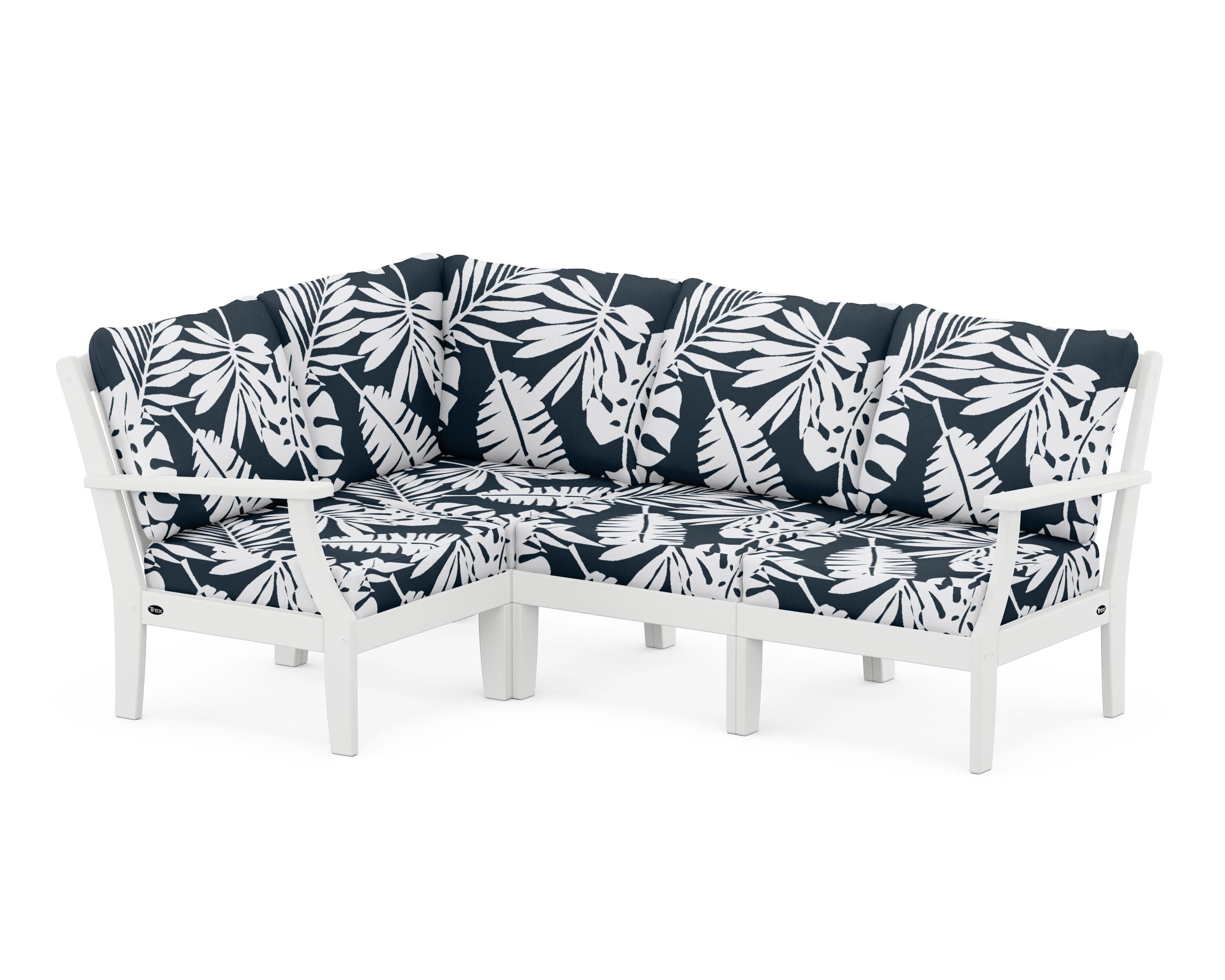 Yacht Club Modular 4-Piece Deep Seating Set in Classic White / Leaf Marine Indigo