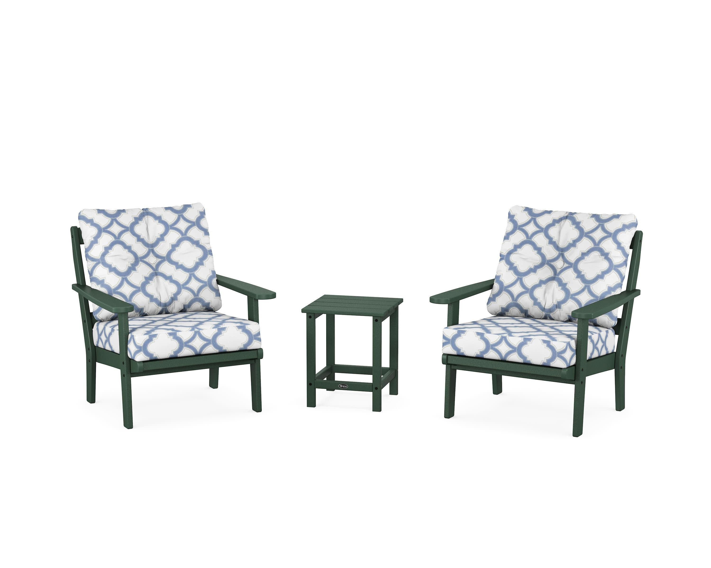 Cape Cod 3-Piece Deep Seating Set in Rainforest Canopy / Trellis Sky Blue