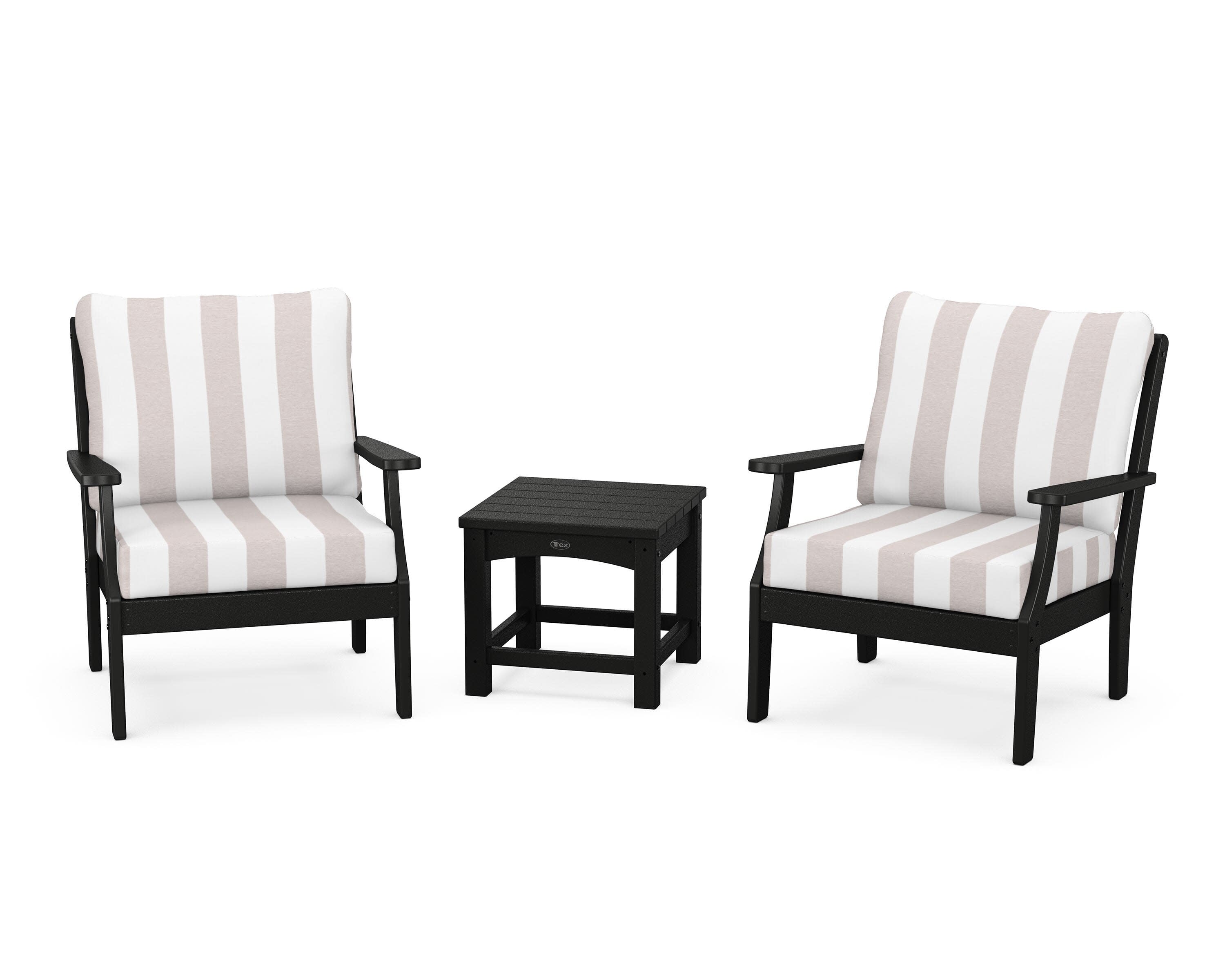 Yacht Club 3-Piece Deep Seating Set in Charcoal Black / Cabana Stripe Dune Burlap