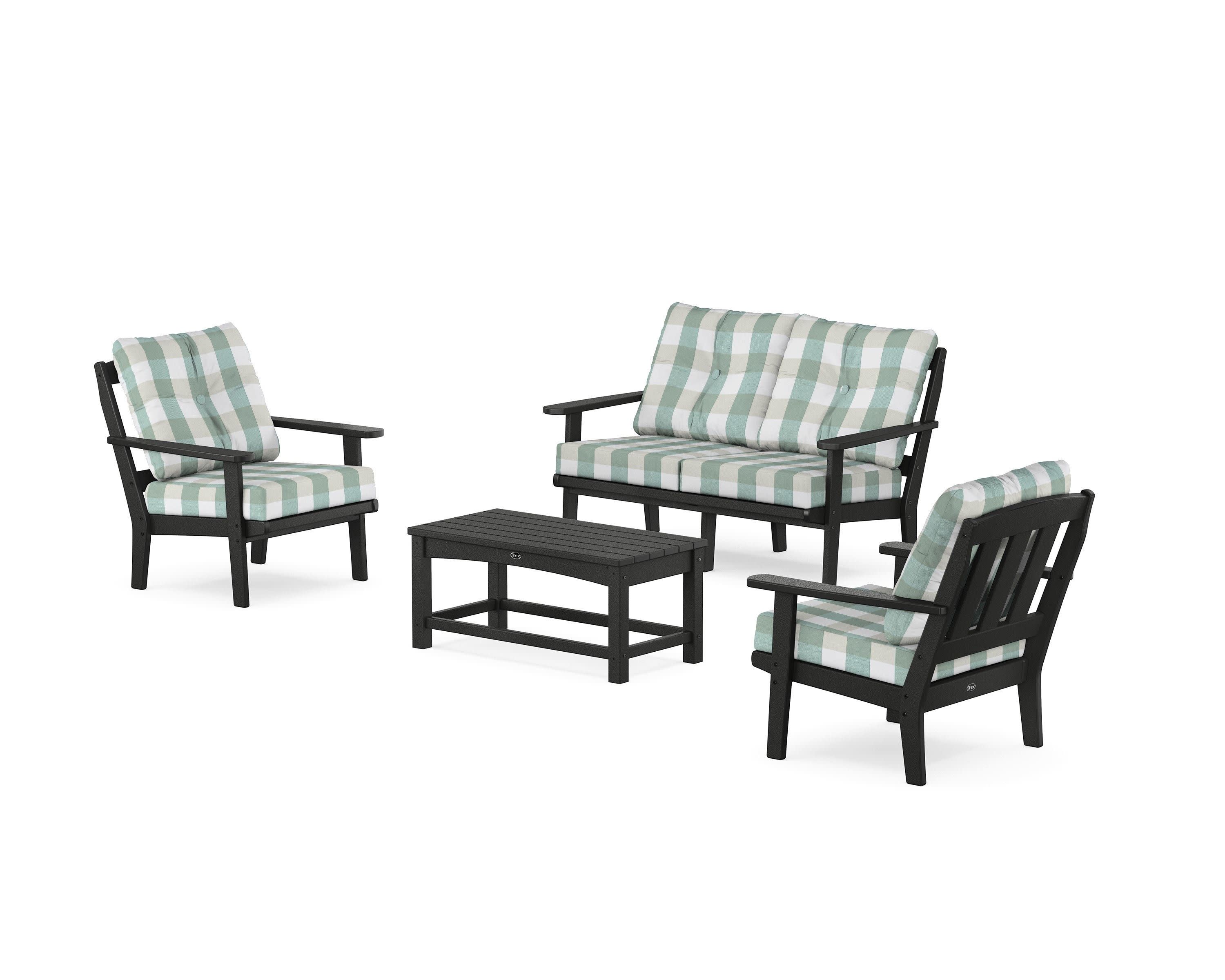 Cape Cod 4-Piece Deep Seating Set with Loveseat in Charcoal Black / Buffalo Plaid Glacier Spa