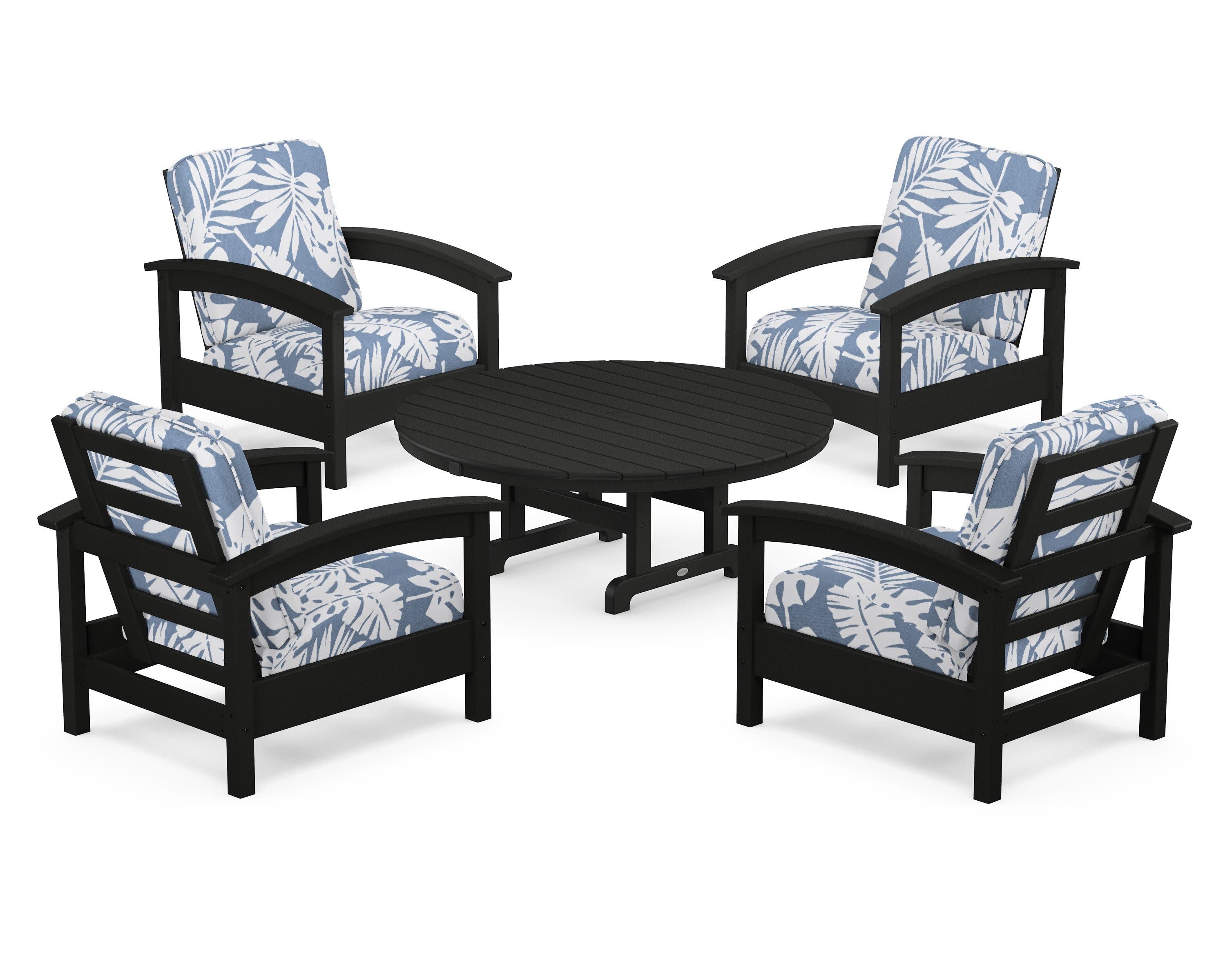 Rockport 5-Piece Deep Seating Set in Charcoal Black / Leaf Sky Blue