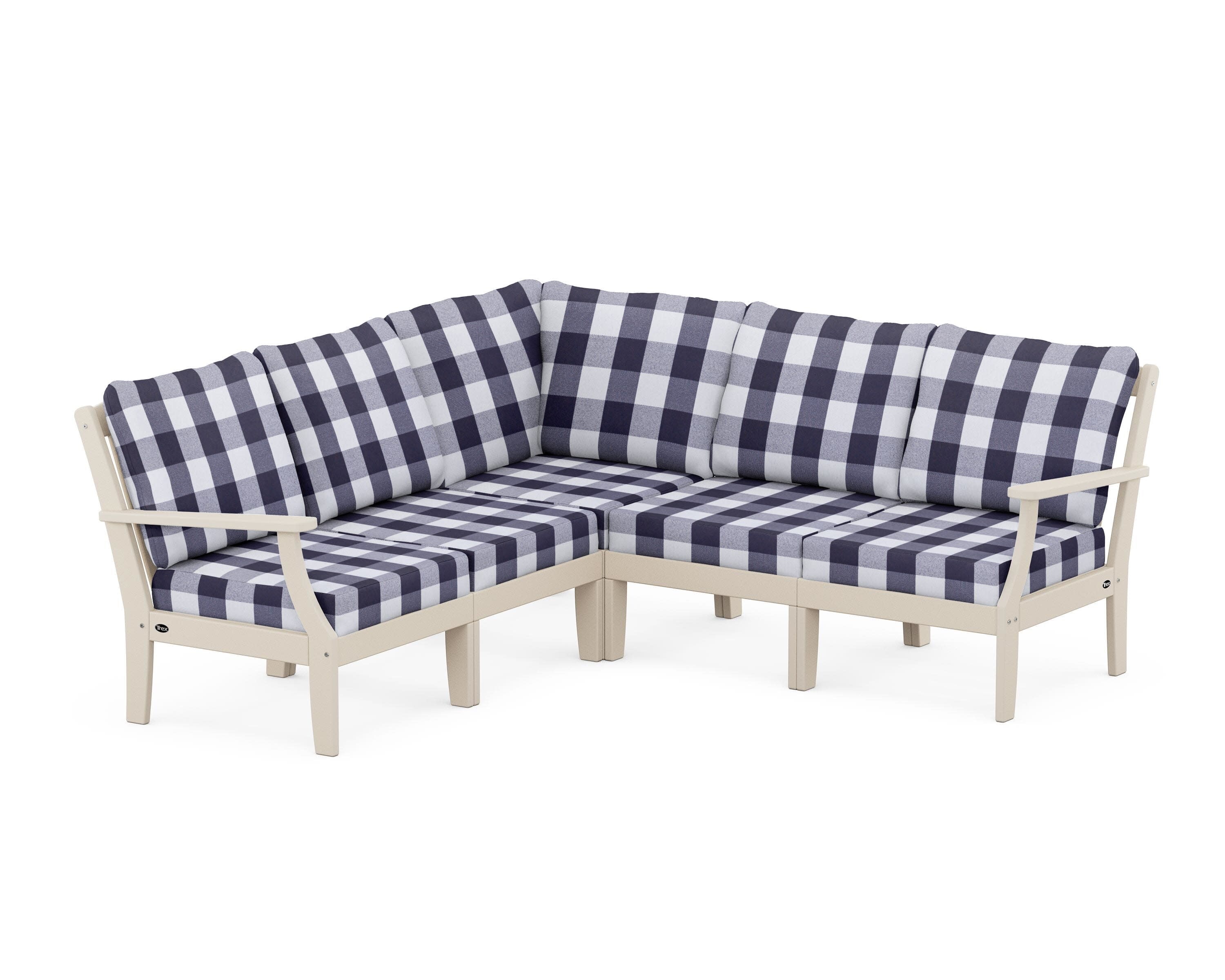 Yacht Club Modular 5-Piece Deep Seating Set in Sand Castle / Buffalo Plaid Navy