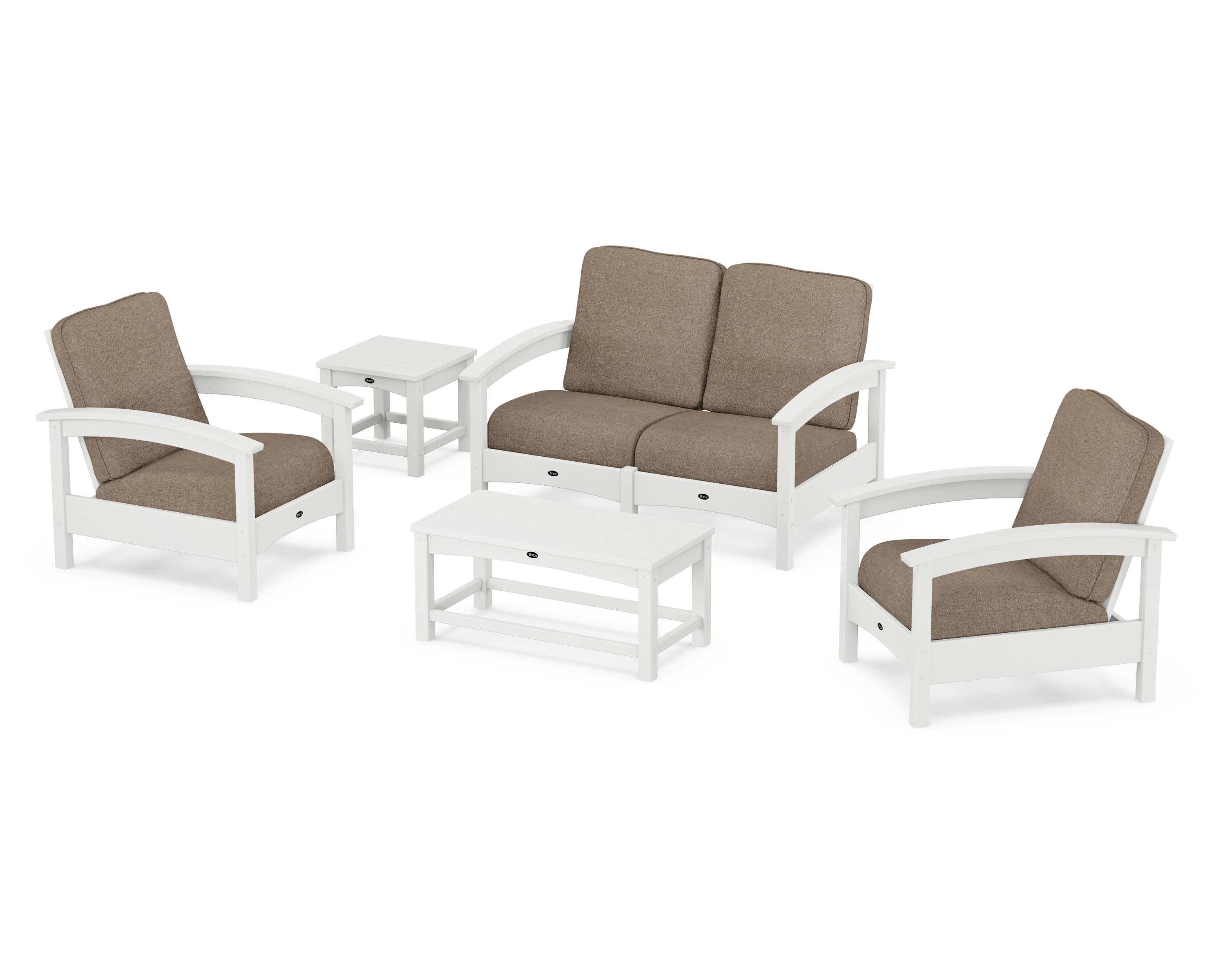 Rockport Club 6-Piece Deep Seating Conversation Set in Classic White / Spiced Burlap