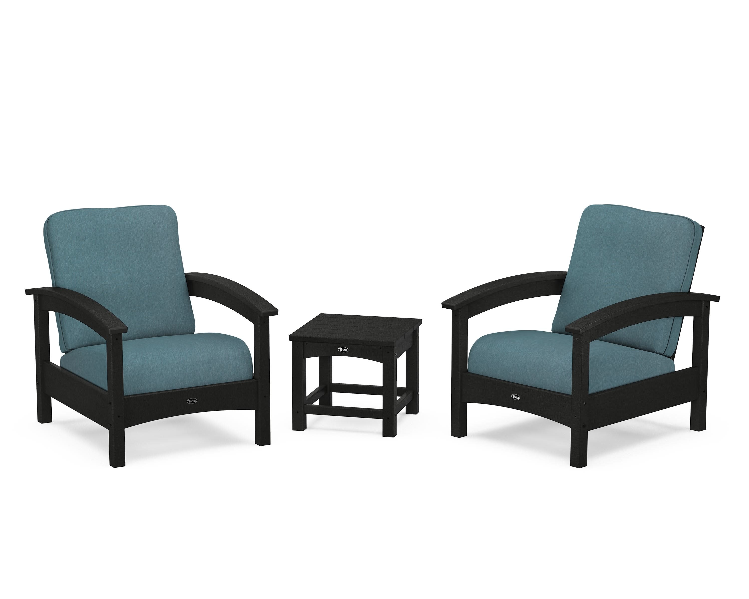 Rockport Club 3-Piece Deep Seating Conversation Set in Charcoal Black / Ocean Teal