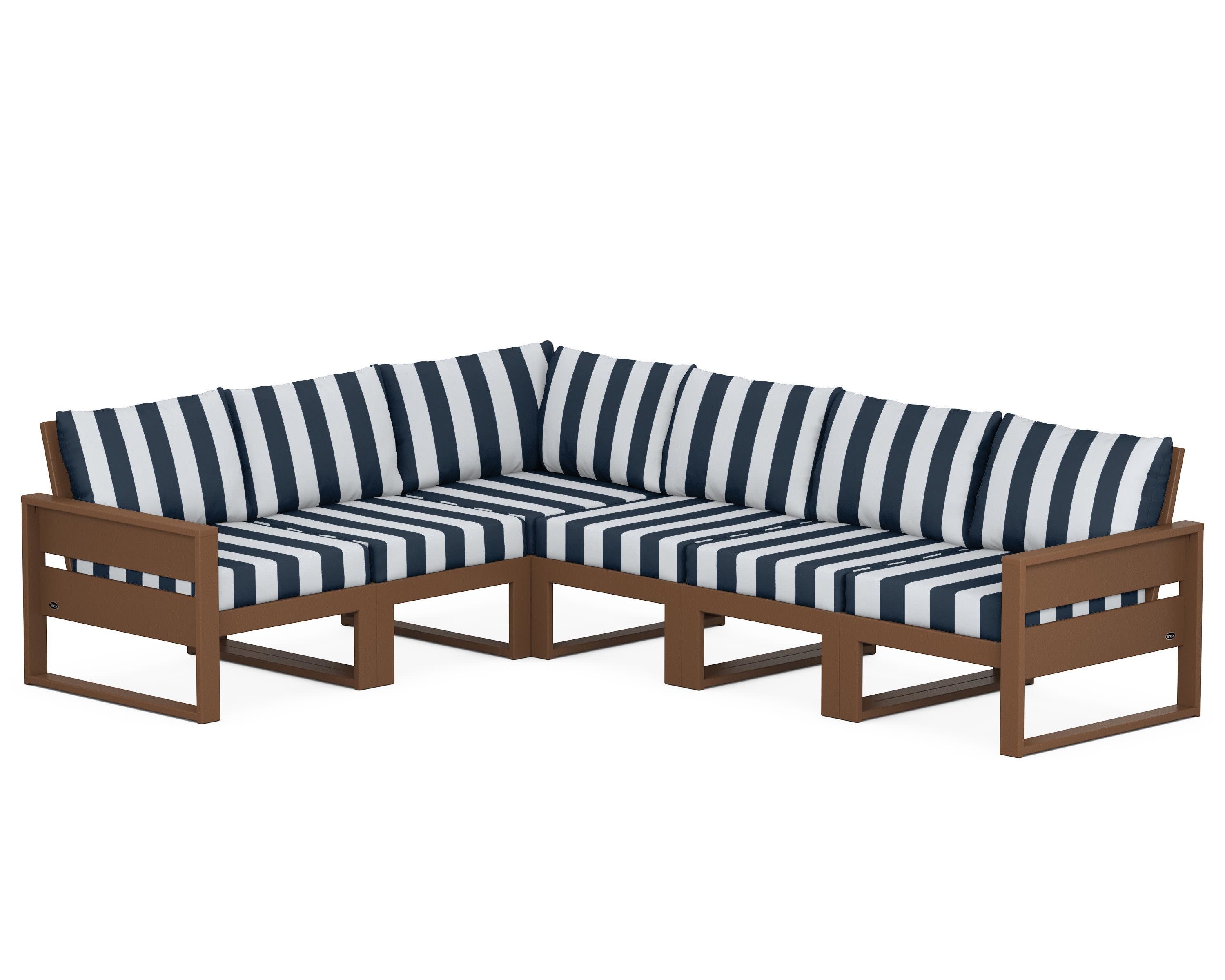 Eastport 6-Piece Sectional in Tree House / Cabana Stripe Marine Indigo