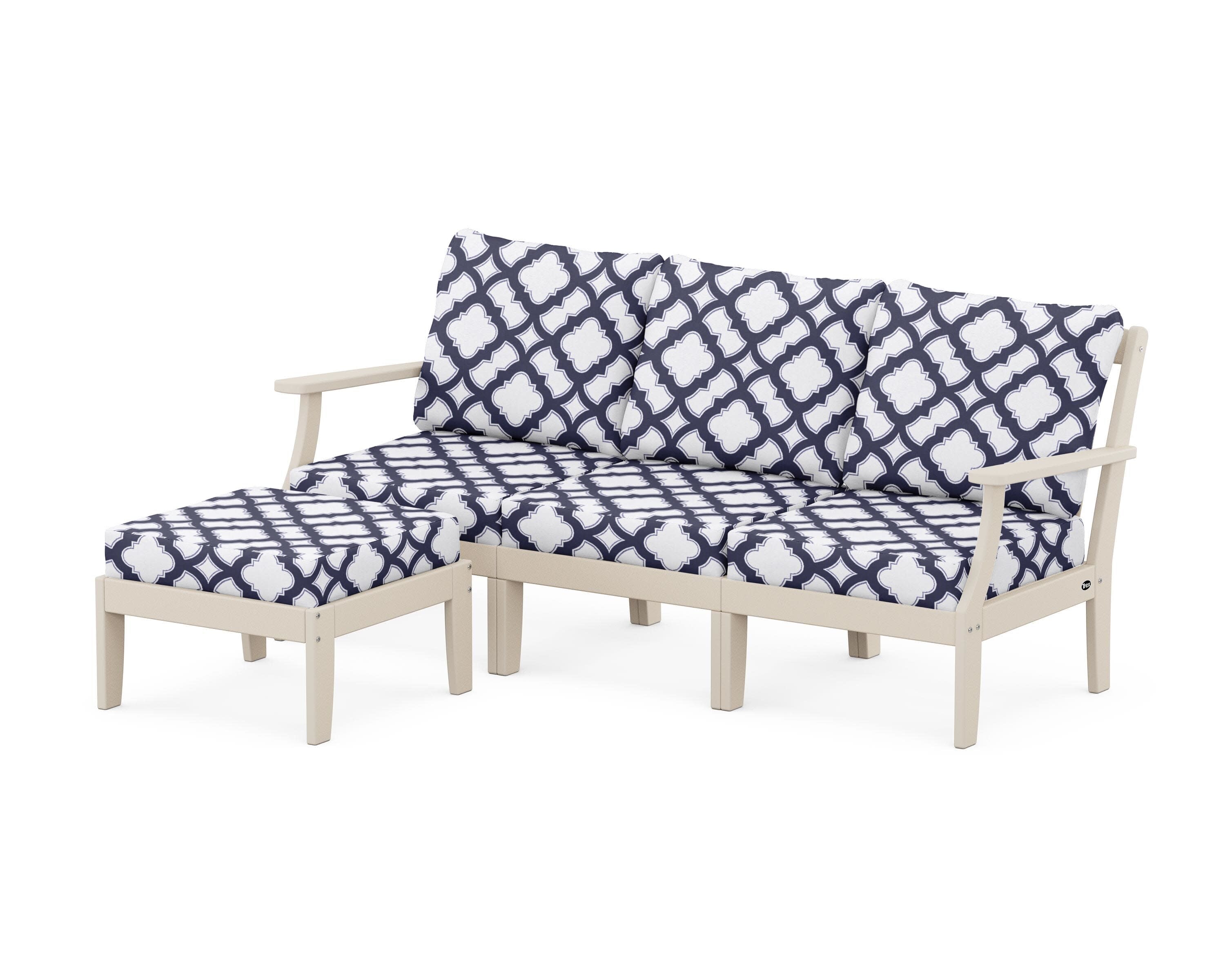 Yacht Club Modular 4-Piece Deep Seating Set with Ottoman in Sand Castle / Trellis Navy