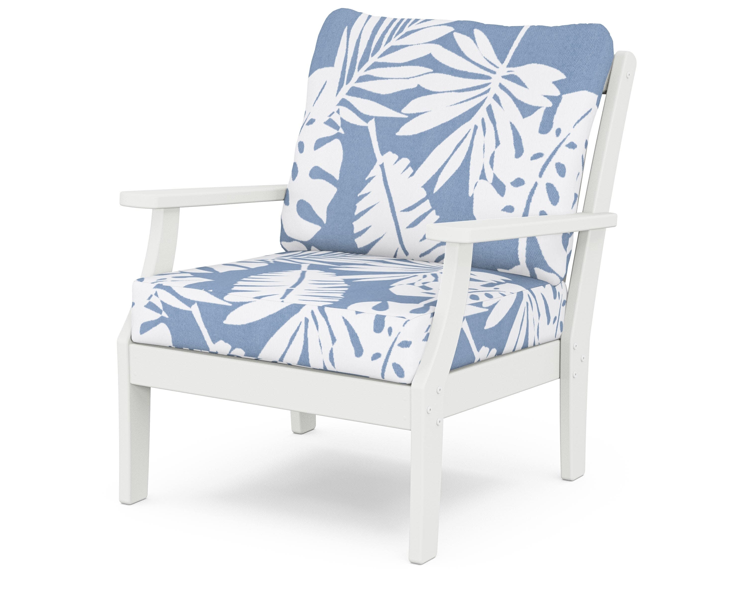 Yacht Club Deep Seating Chair in Classic White / Leaf Sky Blue