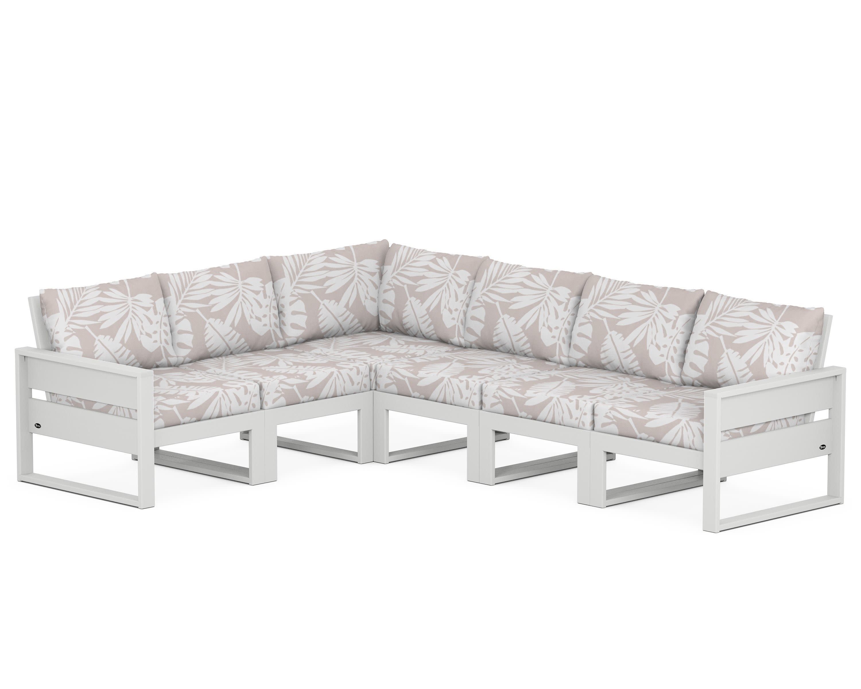 Eastport 6-Piece Sectional in Classic White / Leaf Dune Burlap