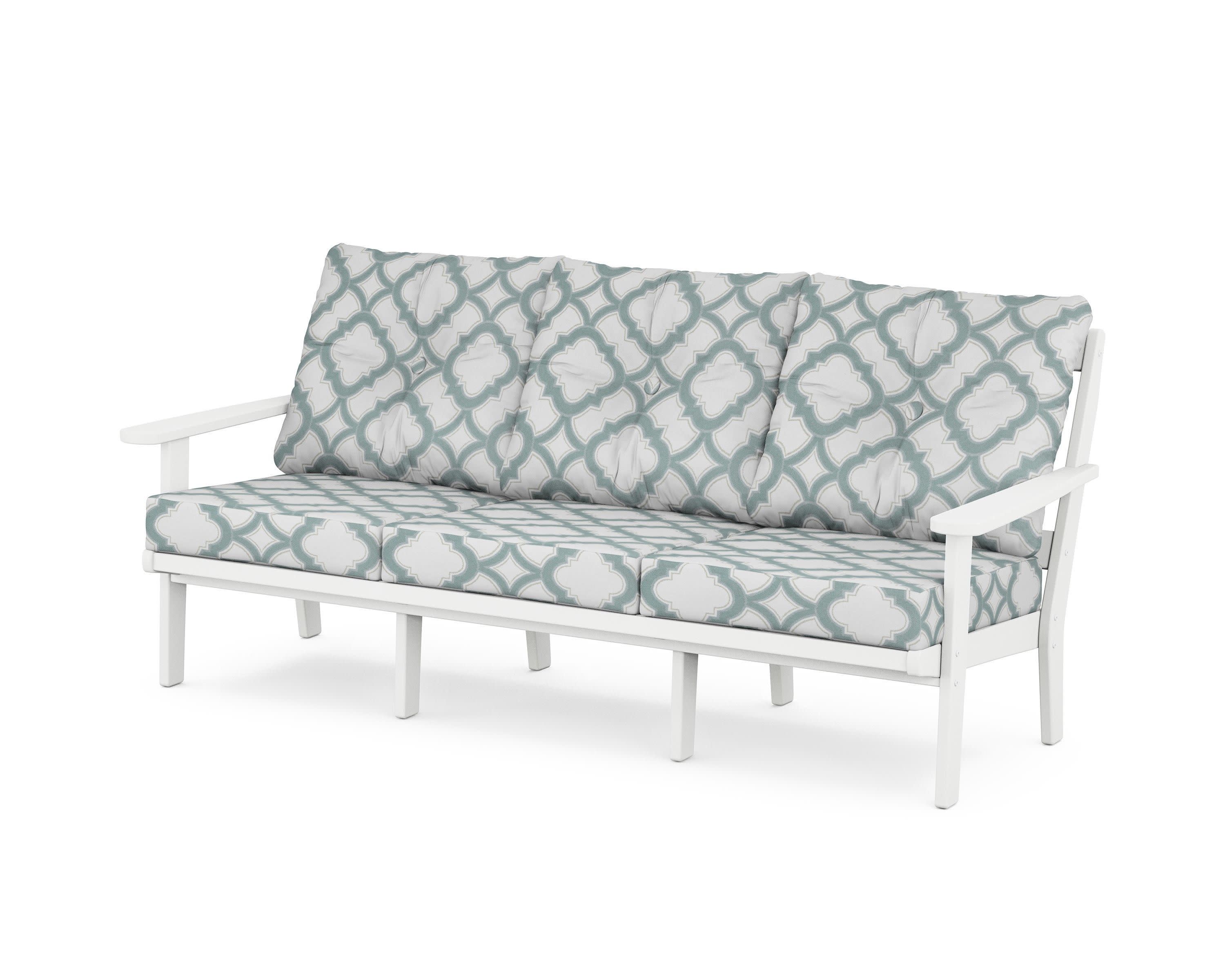 Cape Cod Deep Seating Sofa in Classic White / Trellis Glacier Spa