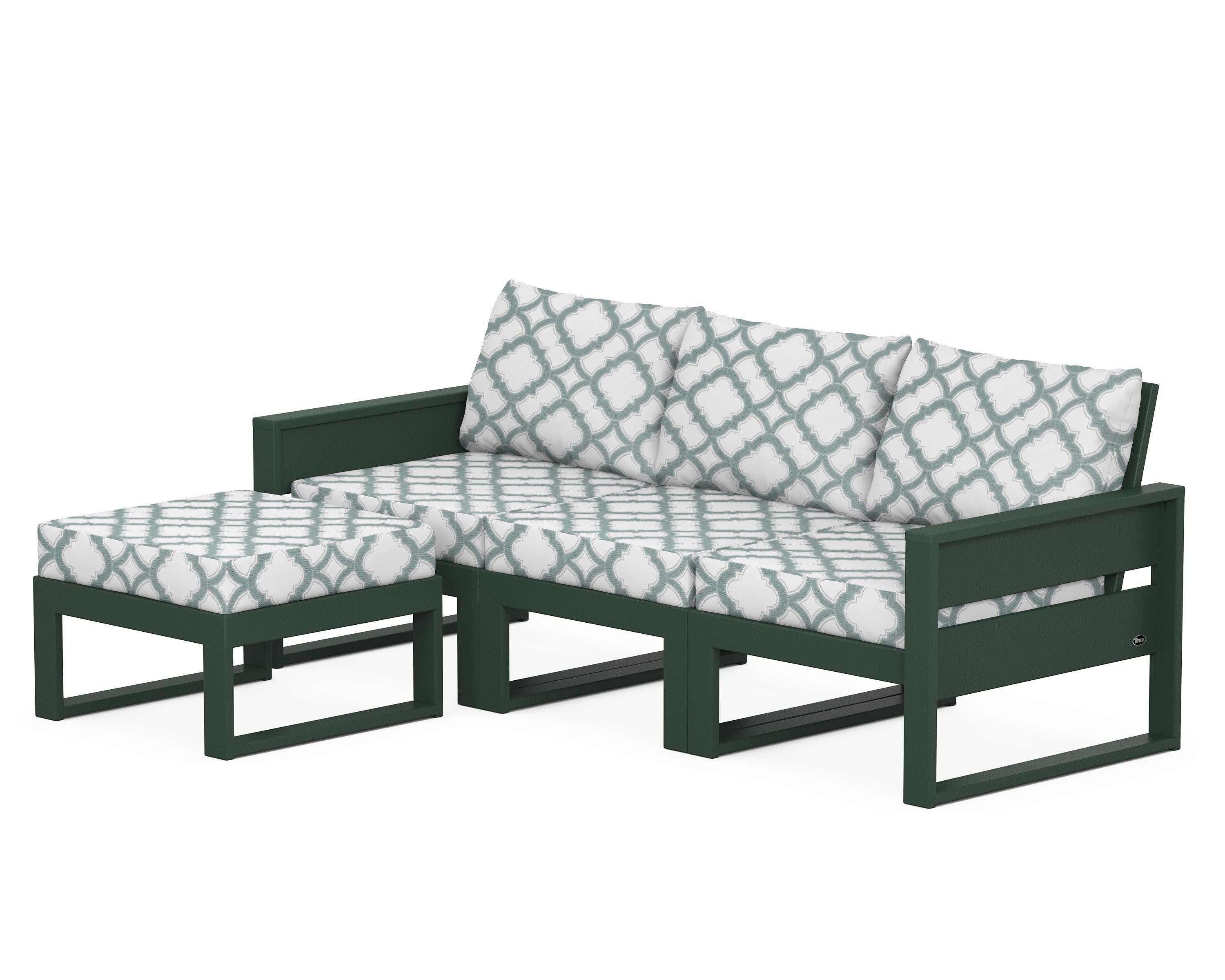 Eastport 4- Piece Sectional with Ottoman in Rainforest Canopy / Trellis Glacier Spa