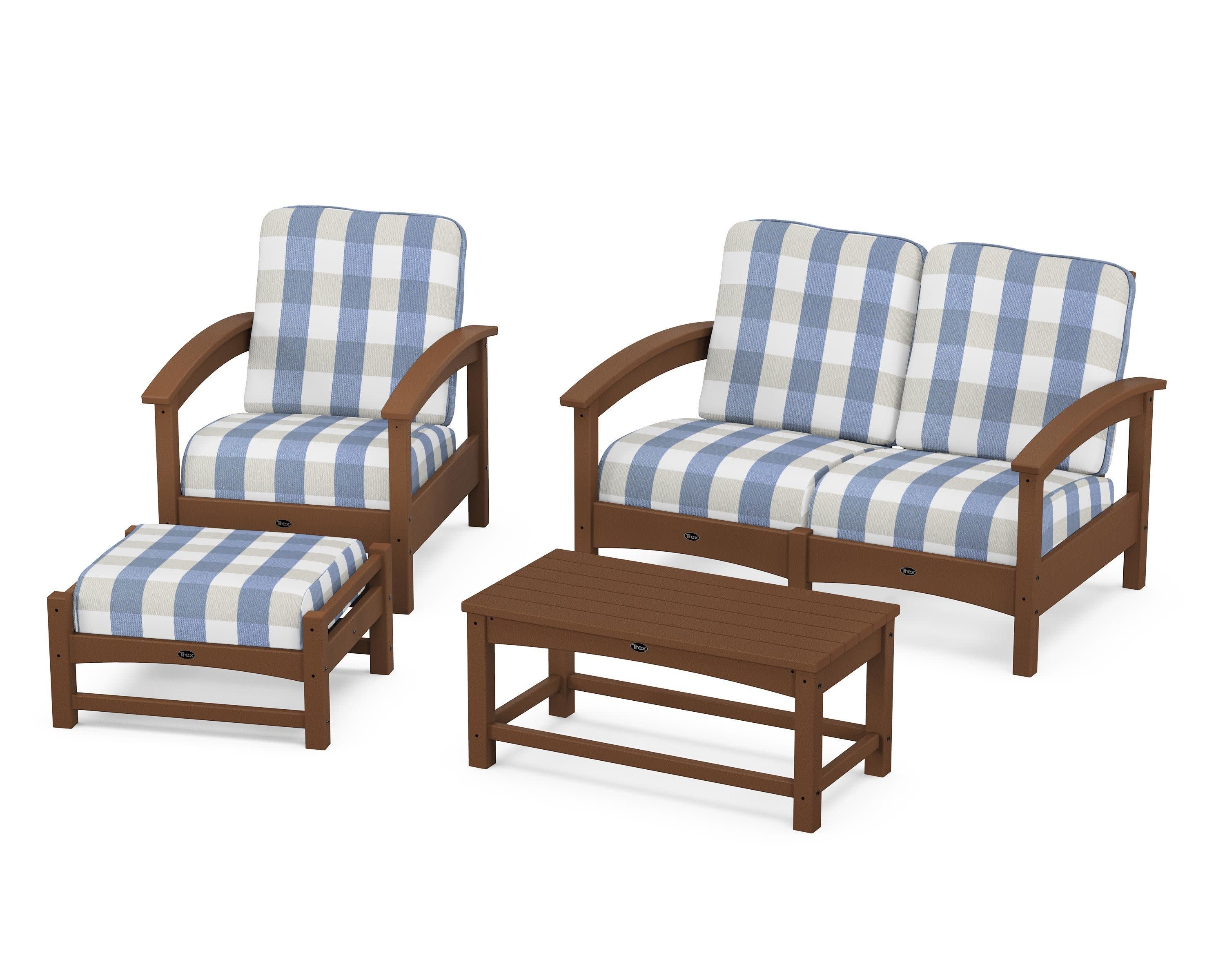 Rockport 4-Piece Deep Seating Conversation Group in Tree House / Buffalo Plaid Sky Blue
