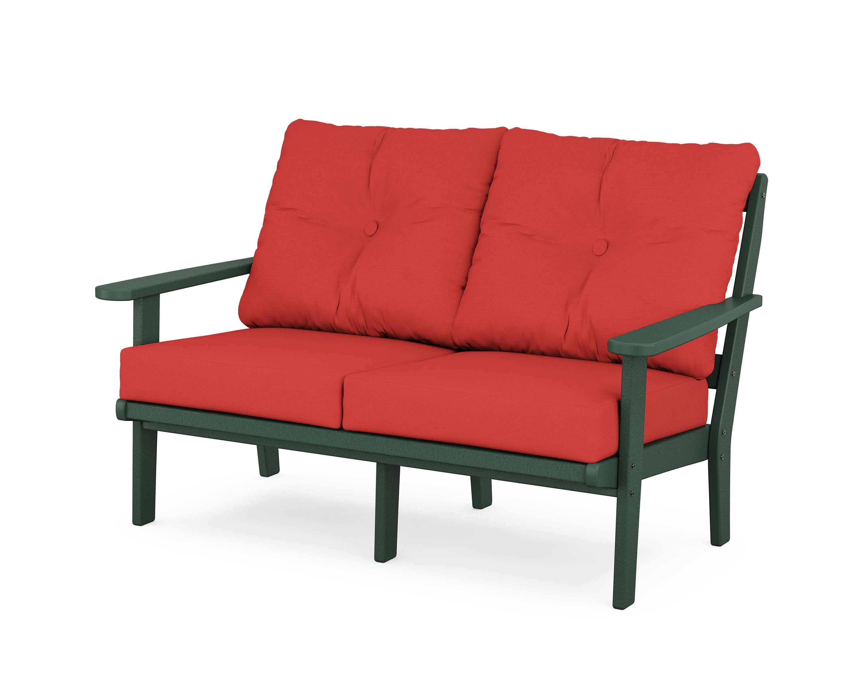 Cape Cod Deep Seating Loveseat in Rainforest Canopy / Crimson Linen