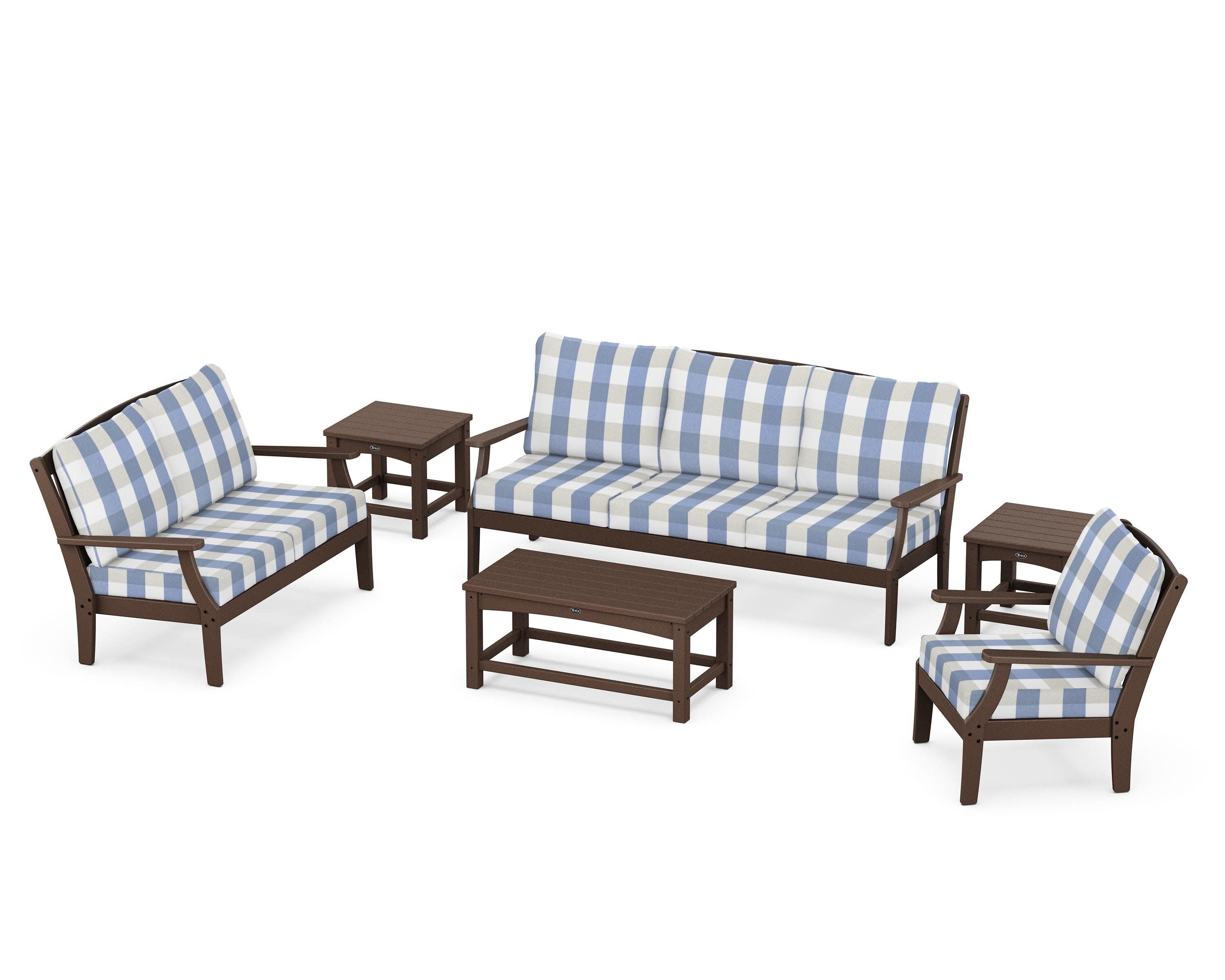 Yacht Club 6-Piece Deep Seating Set in Vintage Lantern / Buffalo Plaid Sky Blue