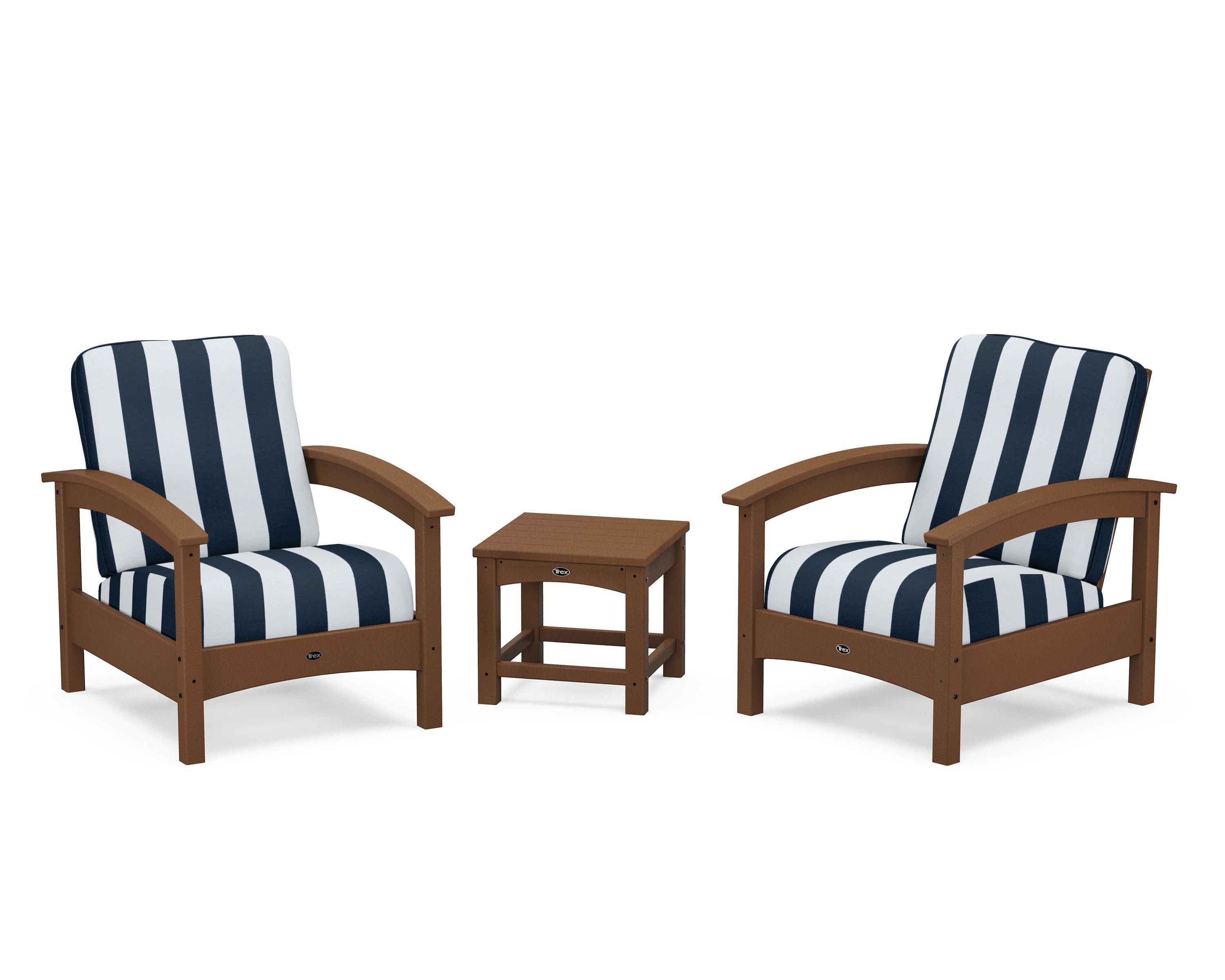 Rockport Club 3-Piece Deep Seating Conversation Set in Tree House / Cabana Stripe Marine Indigo