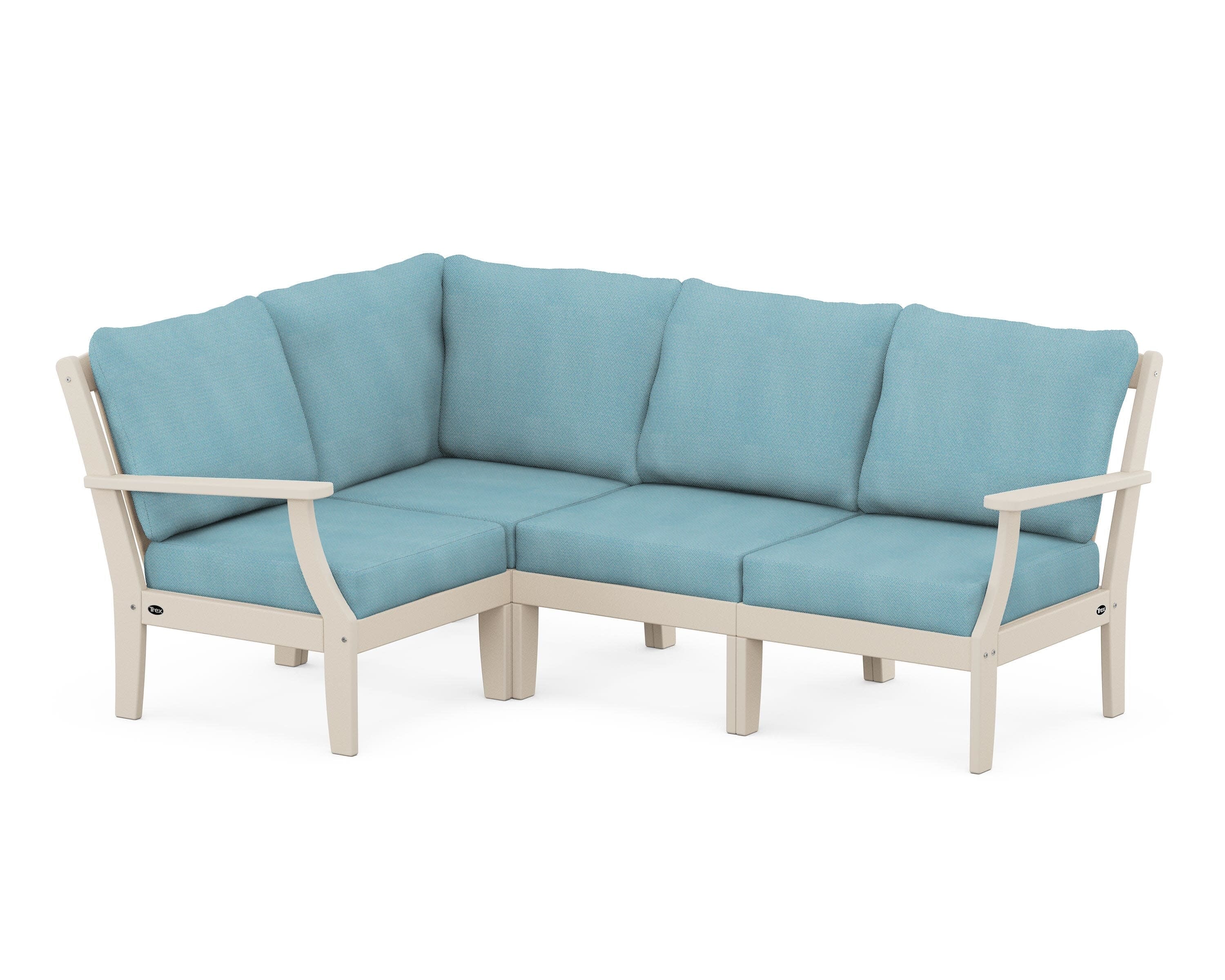 Yacht Club Modular 4-Piece Deep Seating Set in Sand Castle / Lattice Sky Blue