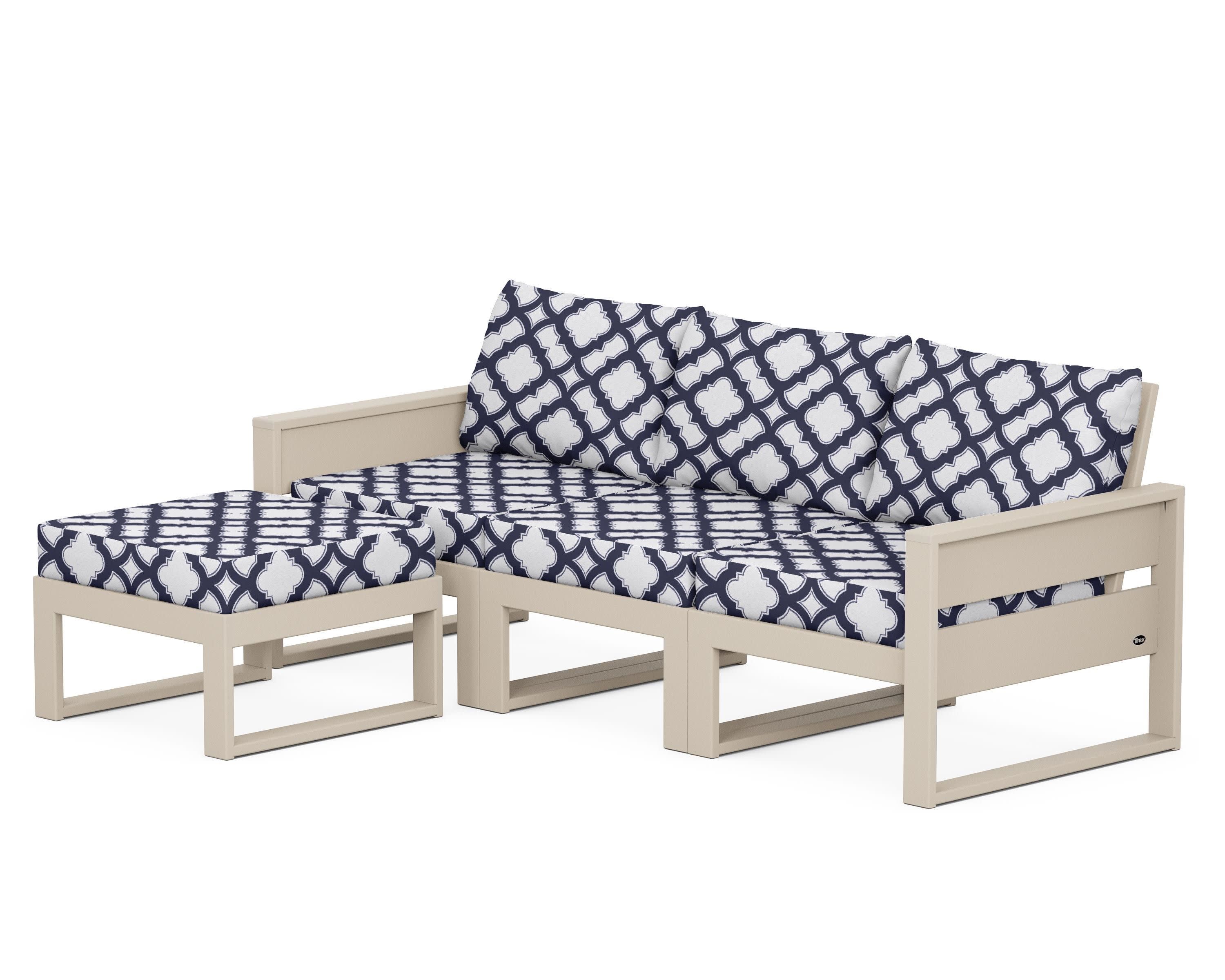 Eastport 4- Piece Sectional with Ottoman in Sand Castle / Trellis Navy