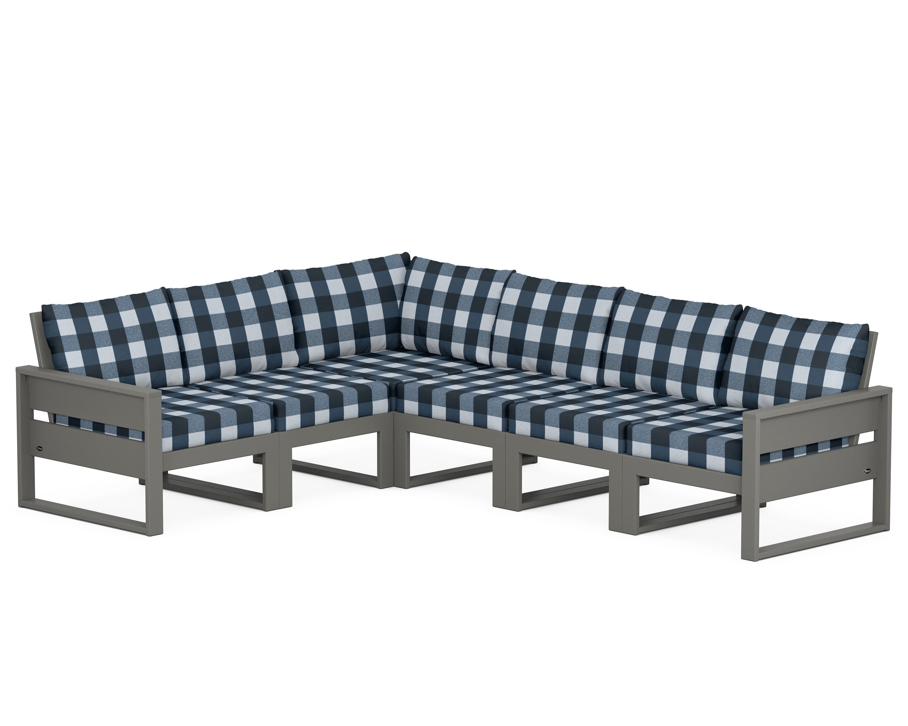 Eastport 6-Piece Sectional in Stepping Stone / Buffalo Plaid Marine Indigo