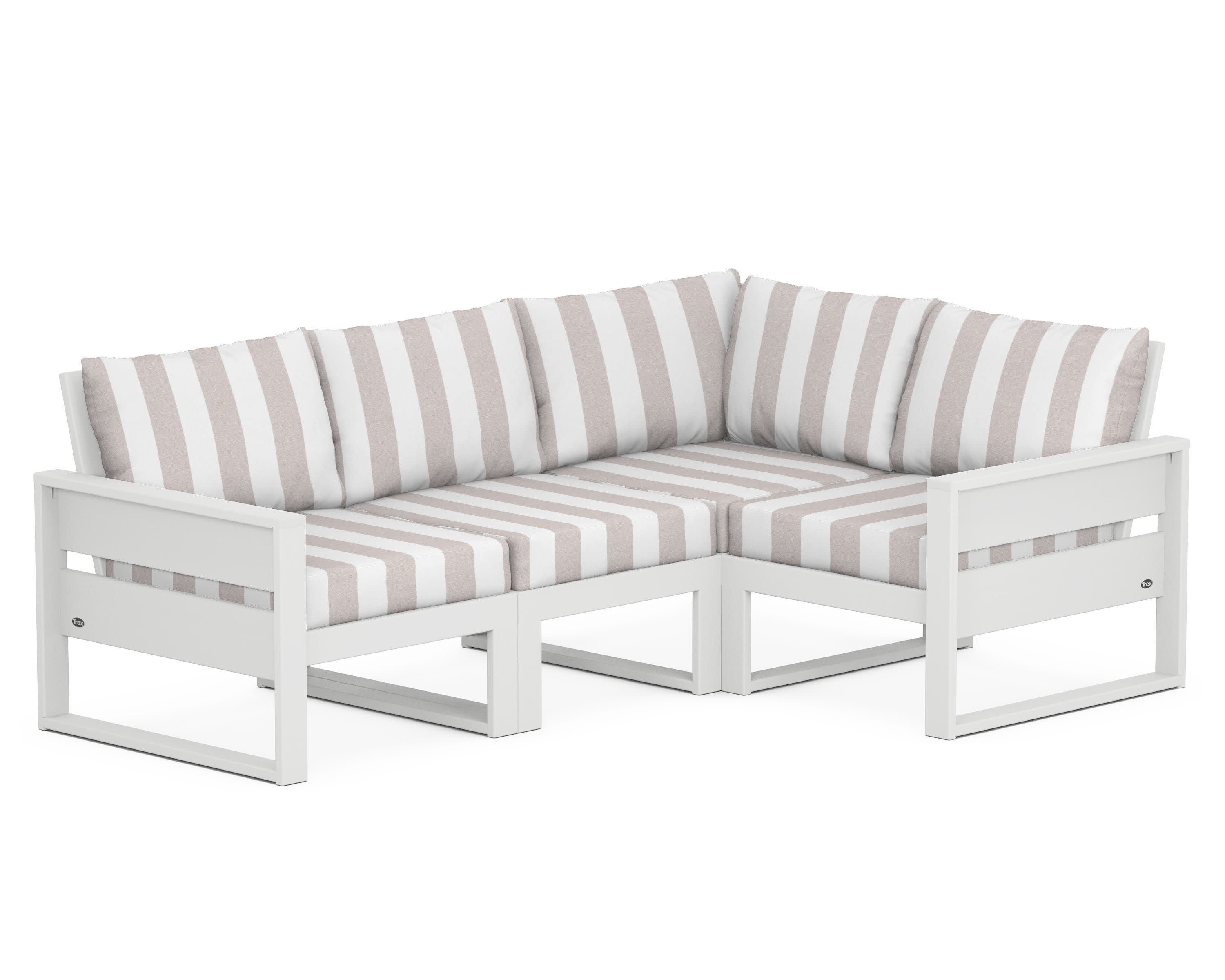 Eastport 4- Piece Sectional in Classic White / Cabana Stripe Dune Burlap