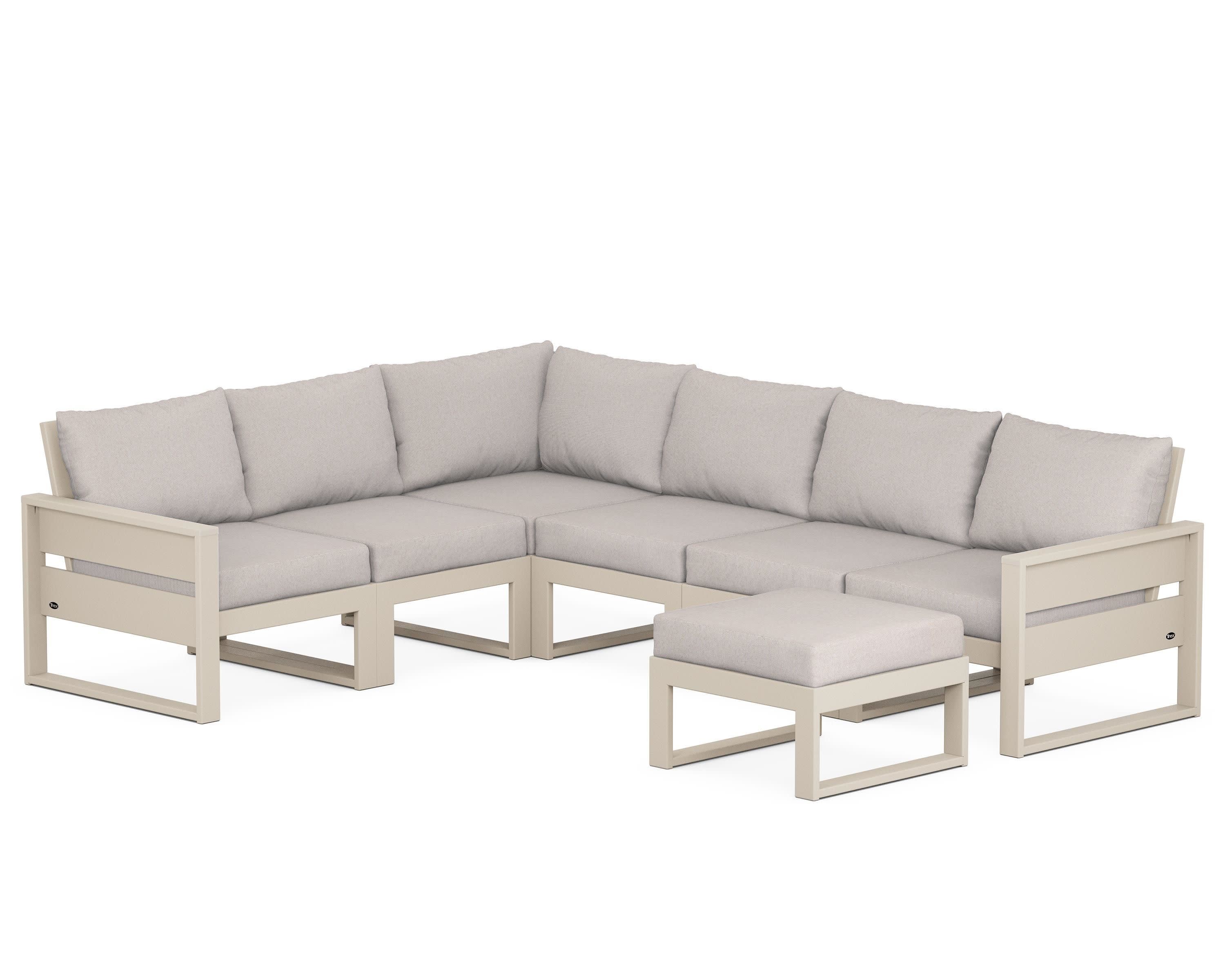 Eastport 6-Piece Sectional with Ottoman in Sand Castle / Dune Burlap