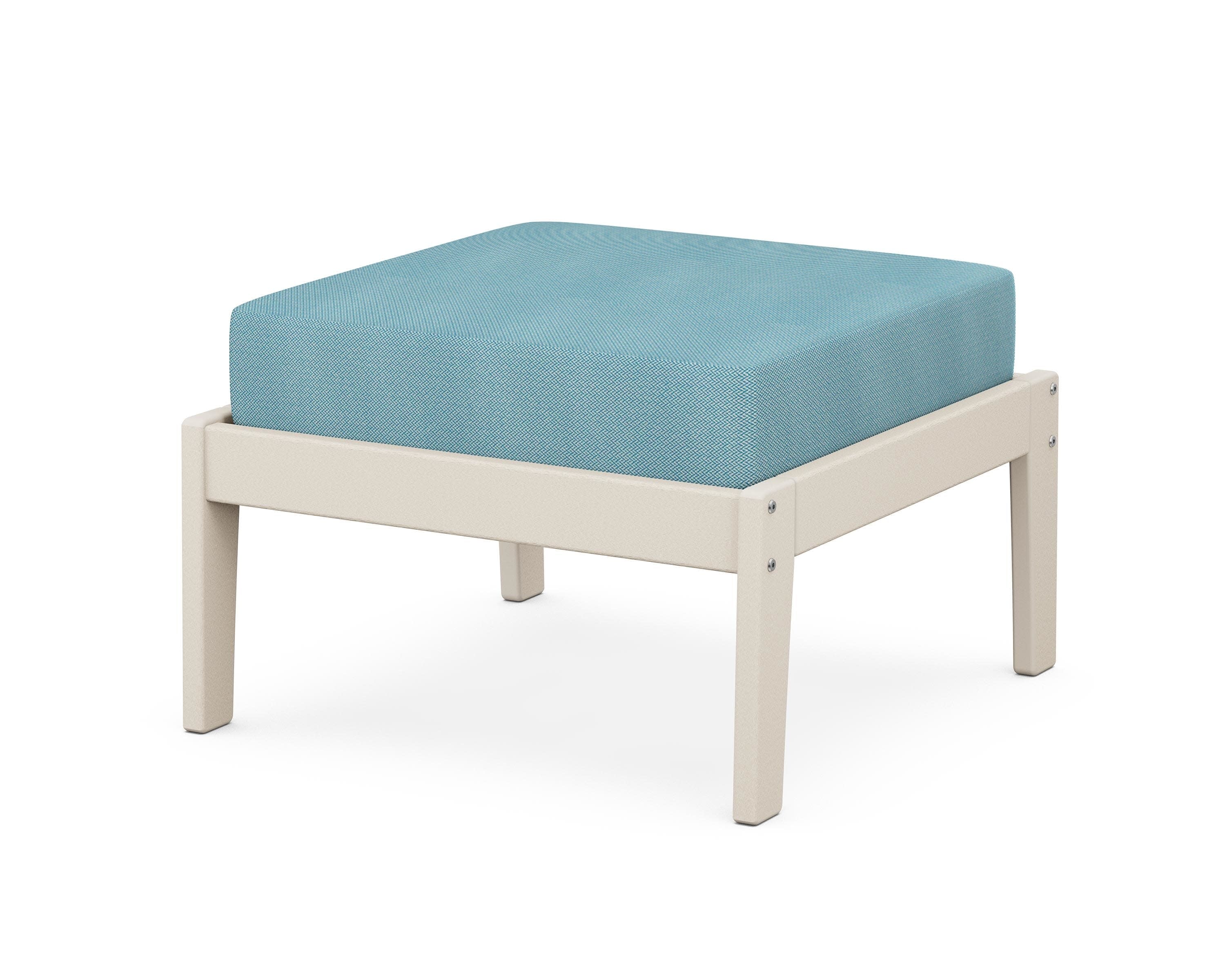 Deep Seating Ottoman in Sand / Lattice Sky Blue
