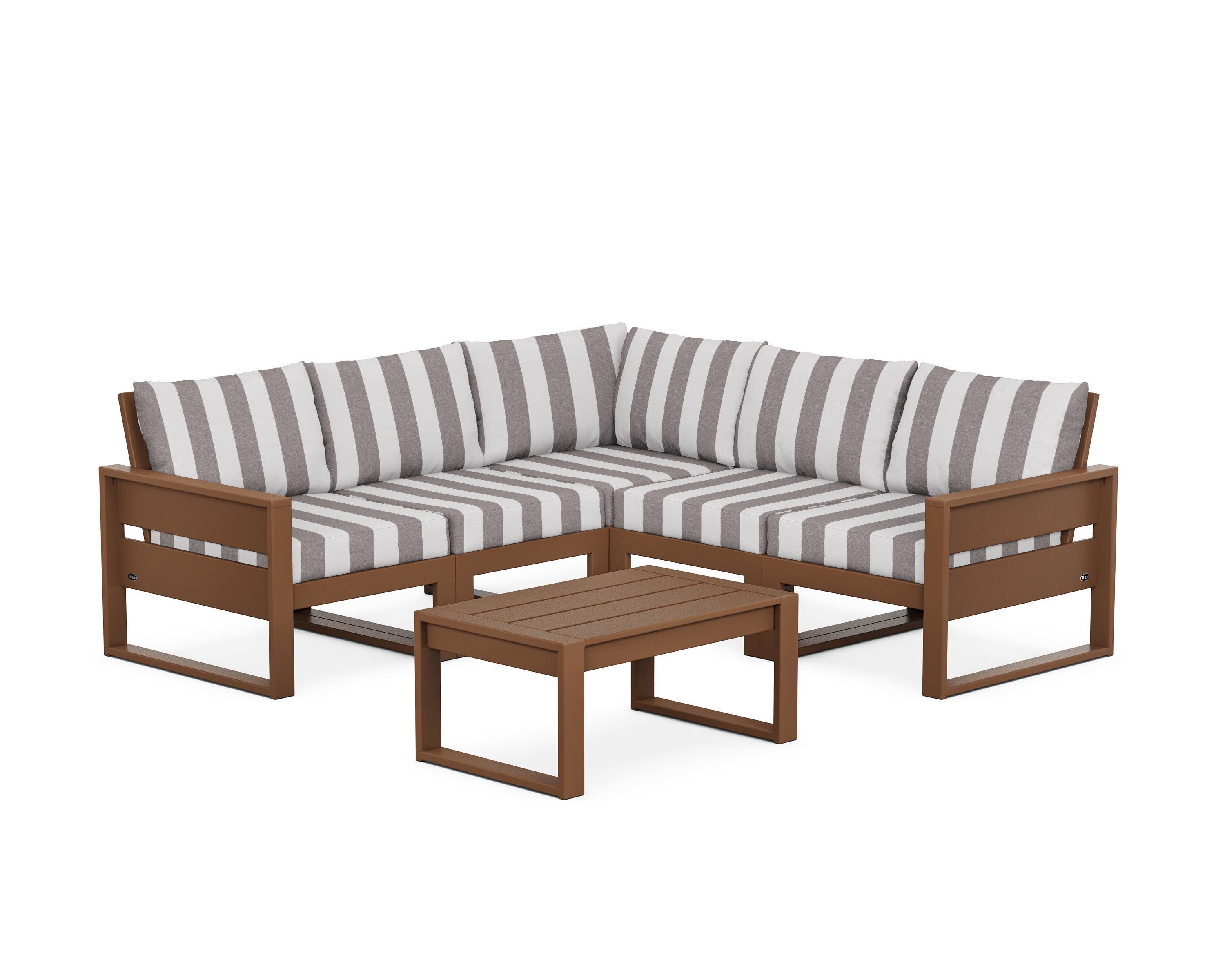Eastport 6-Piece Deep Seating Sectional + Coffee Table Set in Tree House / Cabana Stripe Grey Mist