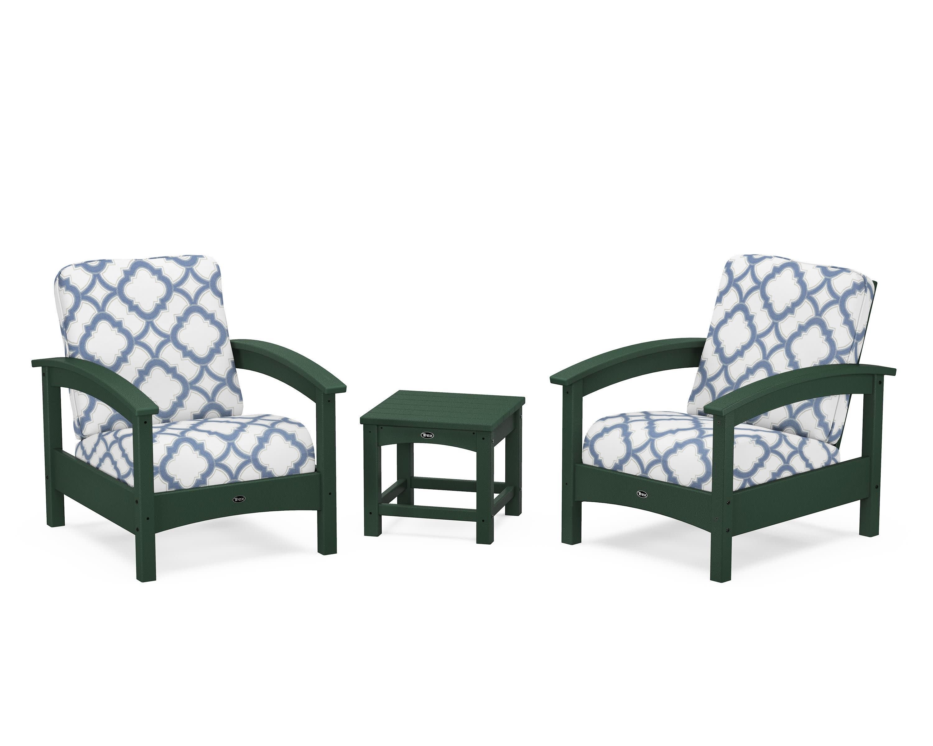 Rockport Club 3-Piece Deep Seating Conversation Set in Rainforest Canopy / Trellis Sky Blue