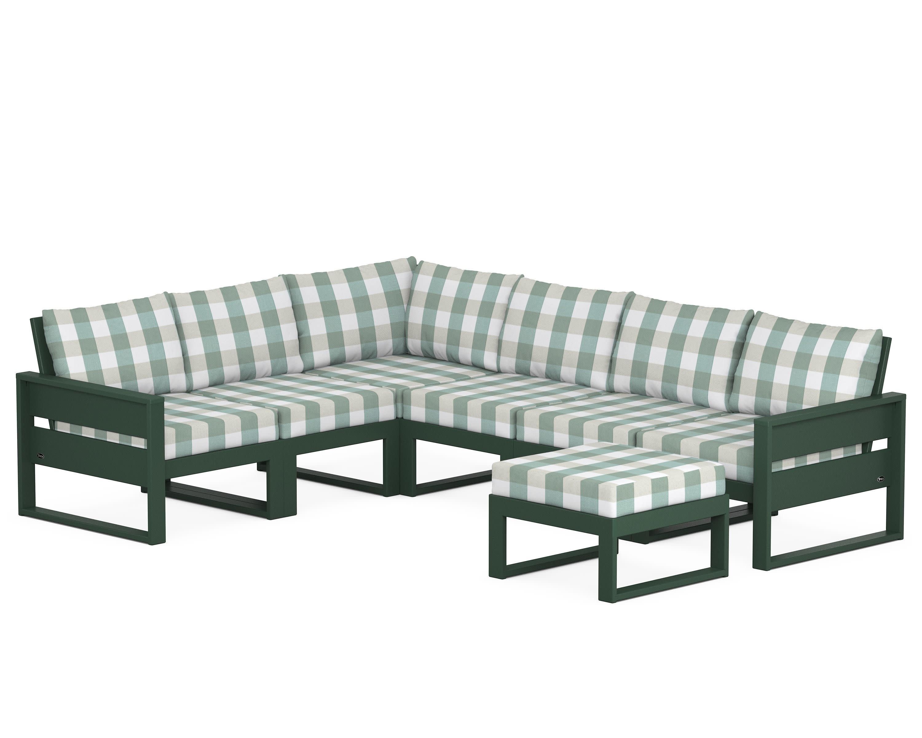 Eastport 6-Piece Sectional with Ottoman in Rainforest Canopy / Buffalo Plaid Glacier Spa