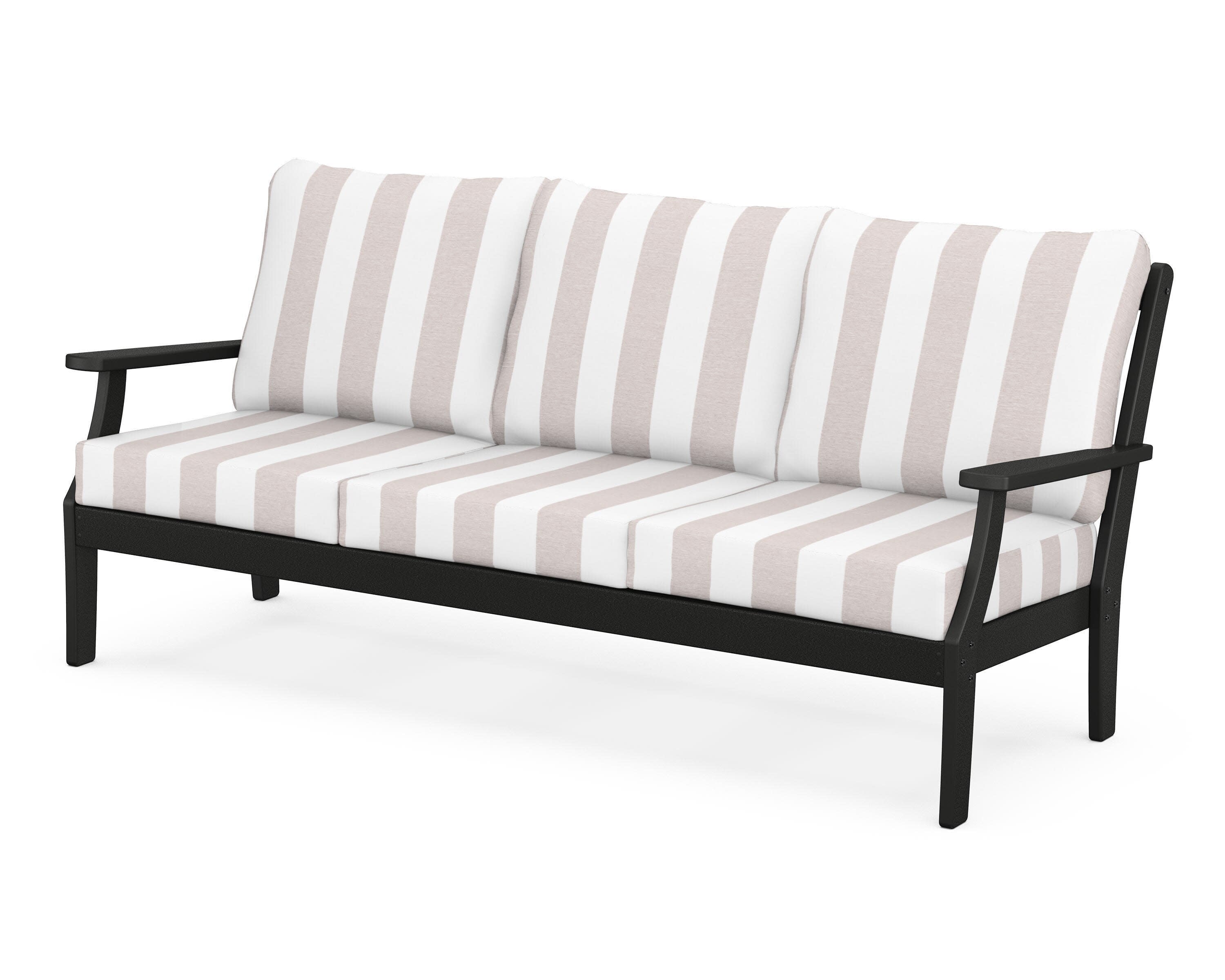 Yacht Club Deep Seating Sofa in Charcoal Black / Cabana Stripe Dune Burlap