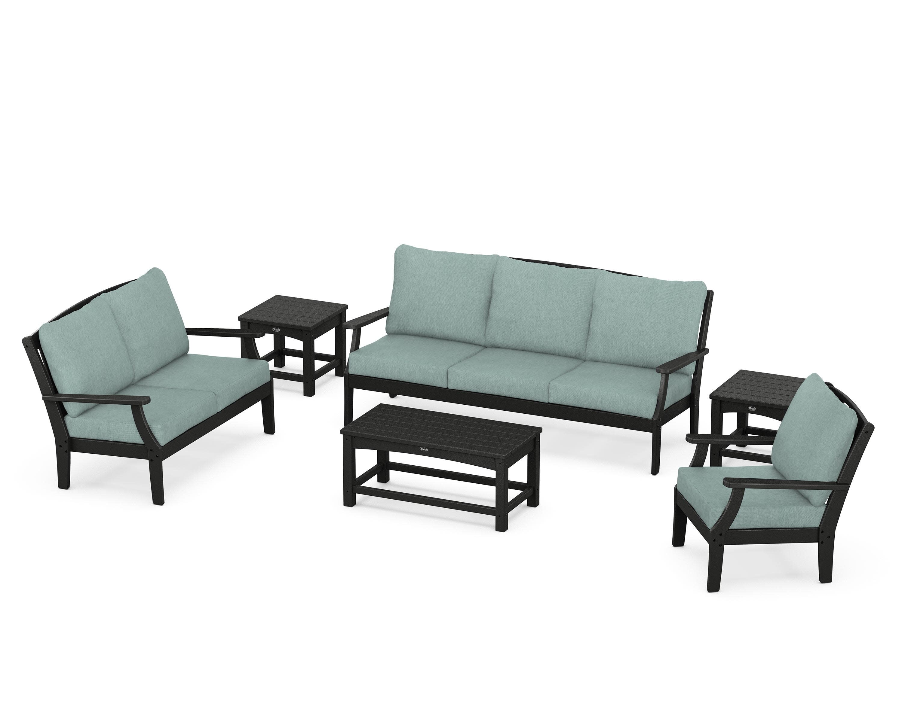 Yacht Club 6-Piece Deep Seating Set in Charcoal Black / Glacier Spa