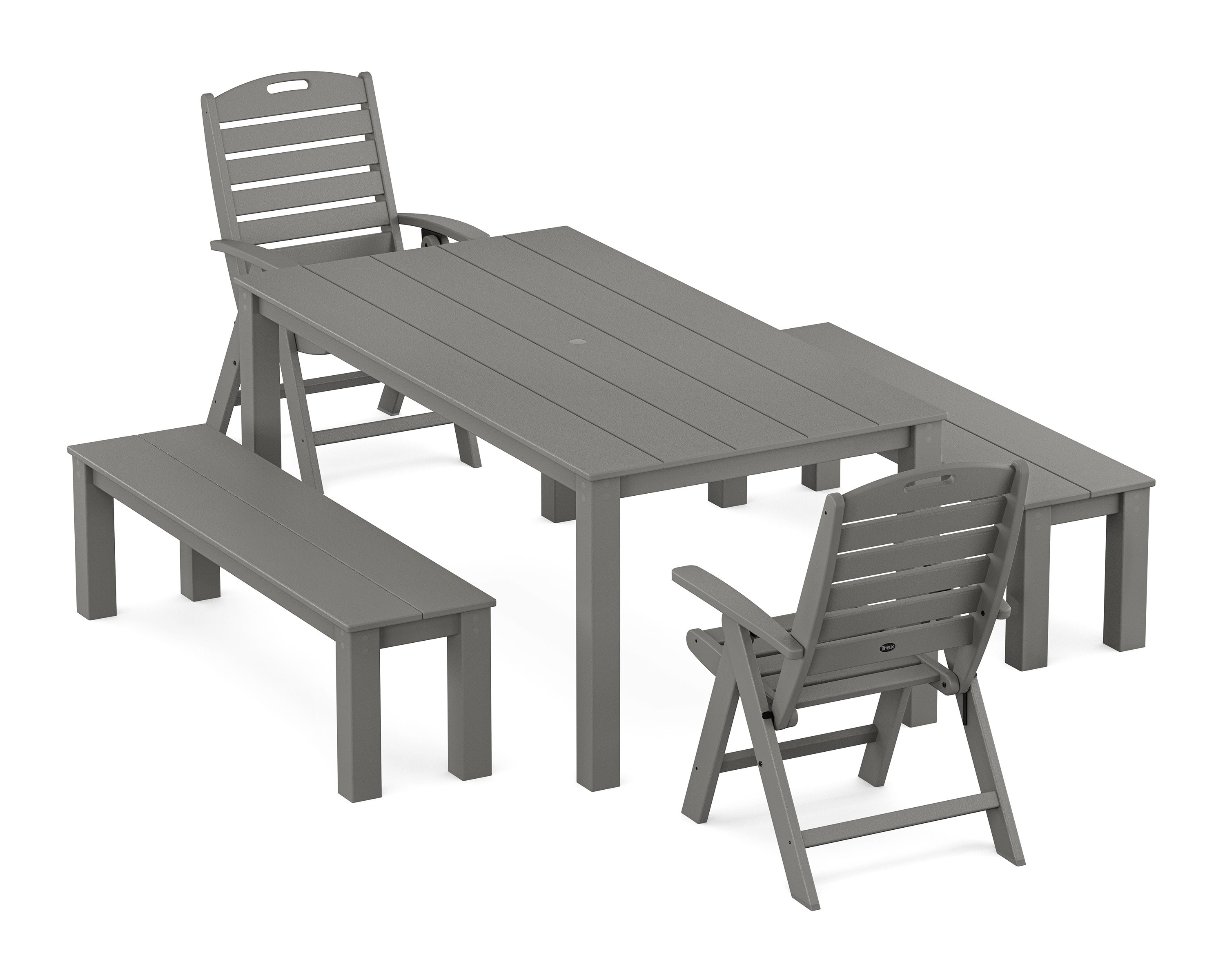 Yacht Club Highback Chair 5-Piece Parsons Dining Set with Benches in Stepping Stone
