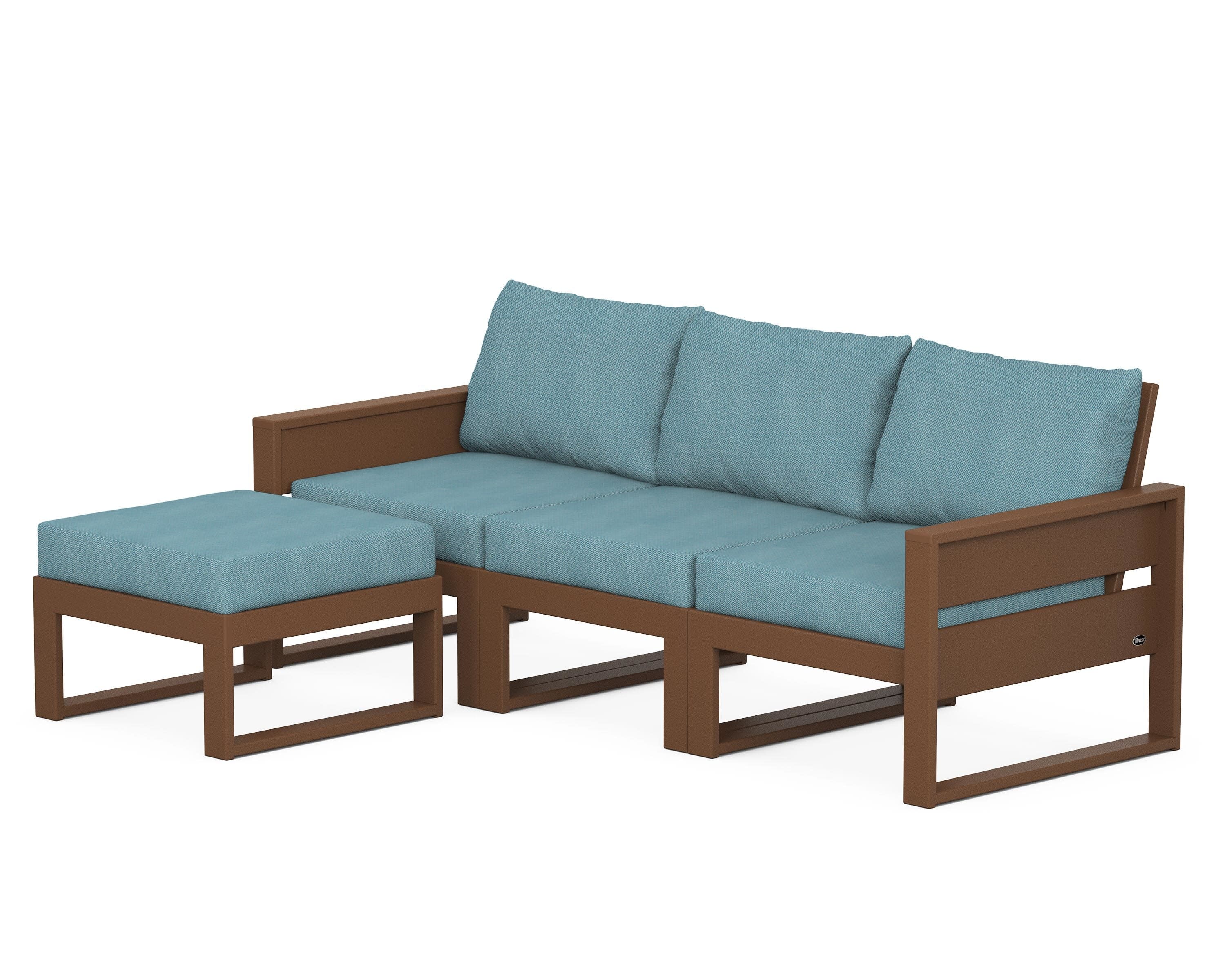Eastport 4- Piece Sectional with Ottoman in Tree House / Lattice Sky Blue
