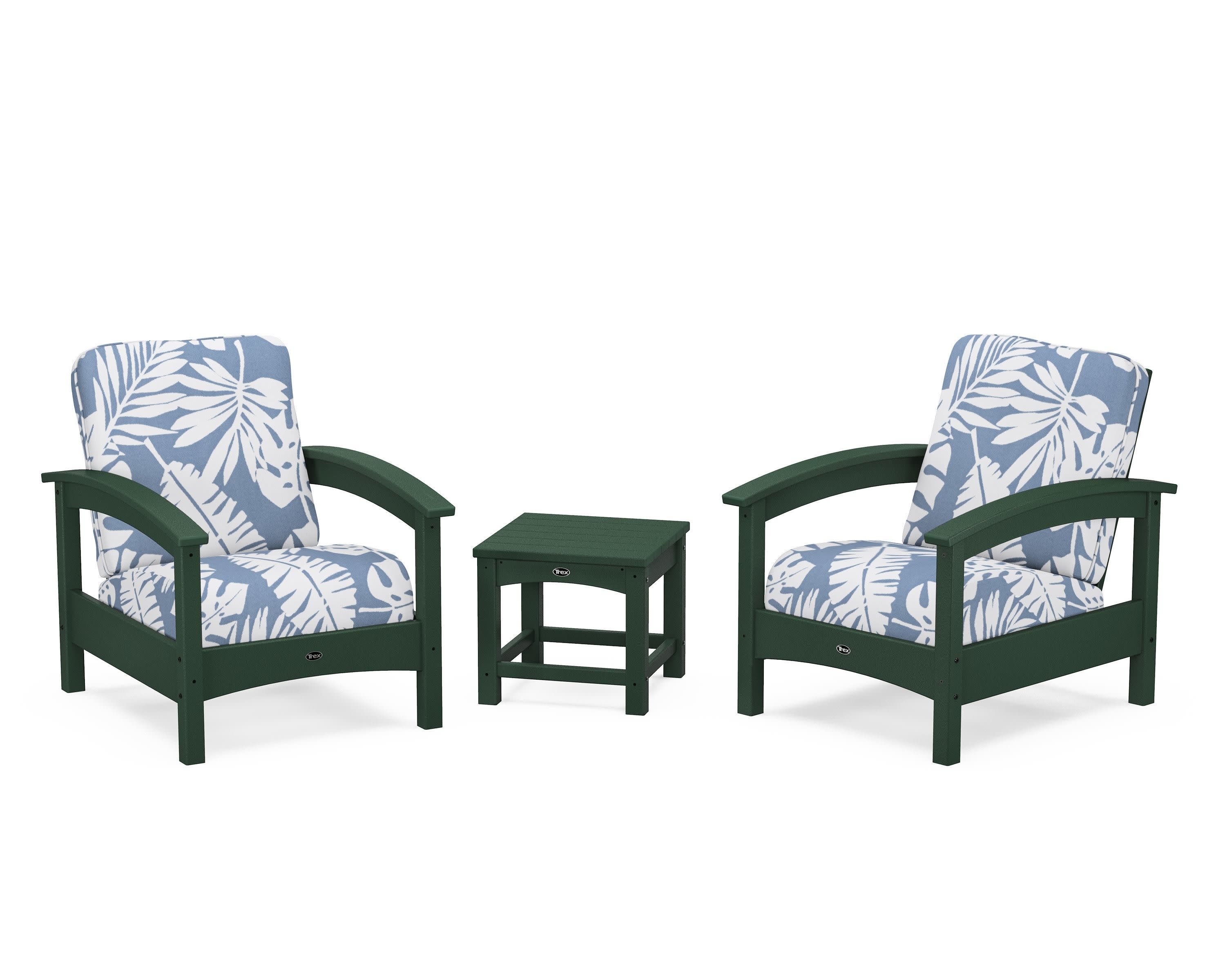 Rockport Club 3-Piece Deep Seating Conversation Set in Rainforest Canopy / Leaf Sky Blue