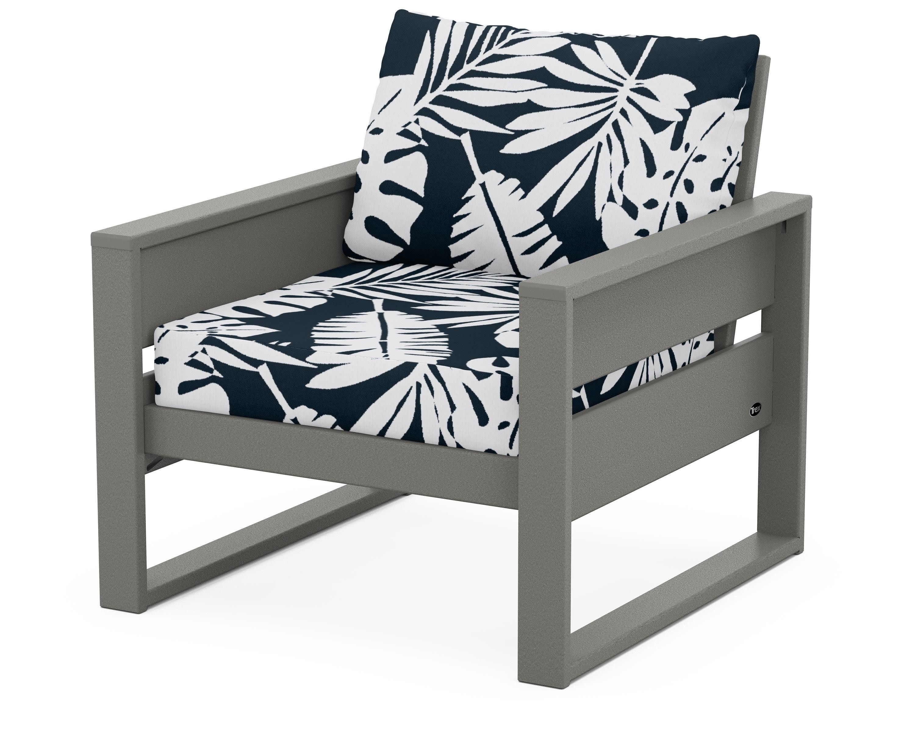 Eastport Club Chair in Stepping Stone / Leaf Marine Indigo